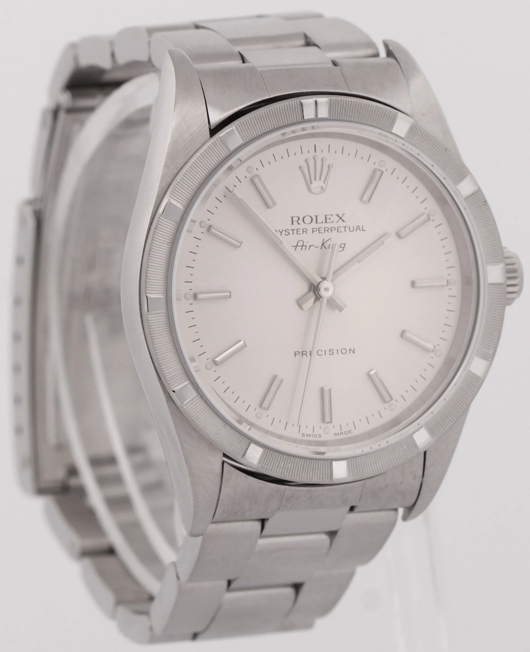 Rolex Oyster Perpetual Air-King SILVER Stainless Steel NO-HOLES 34mm Watch 14010 - Image 4