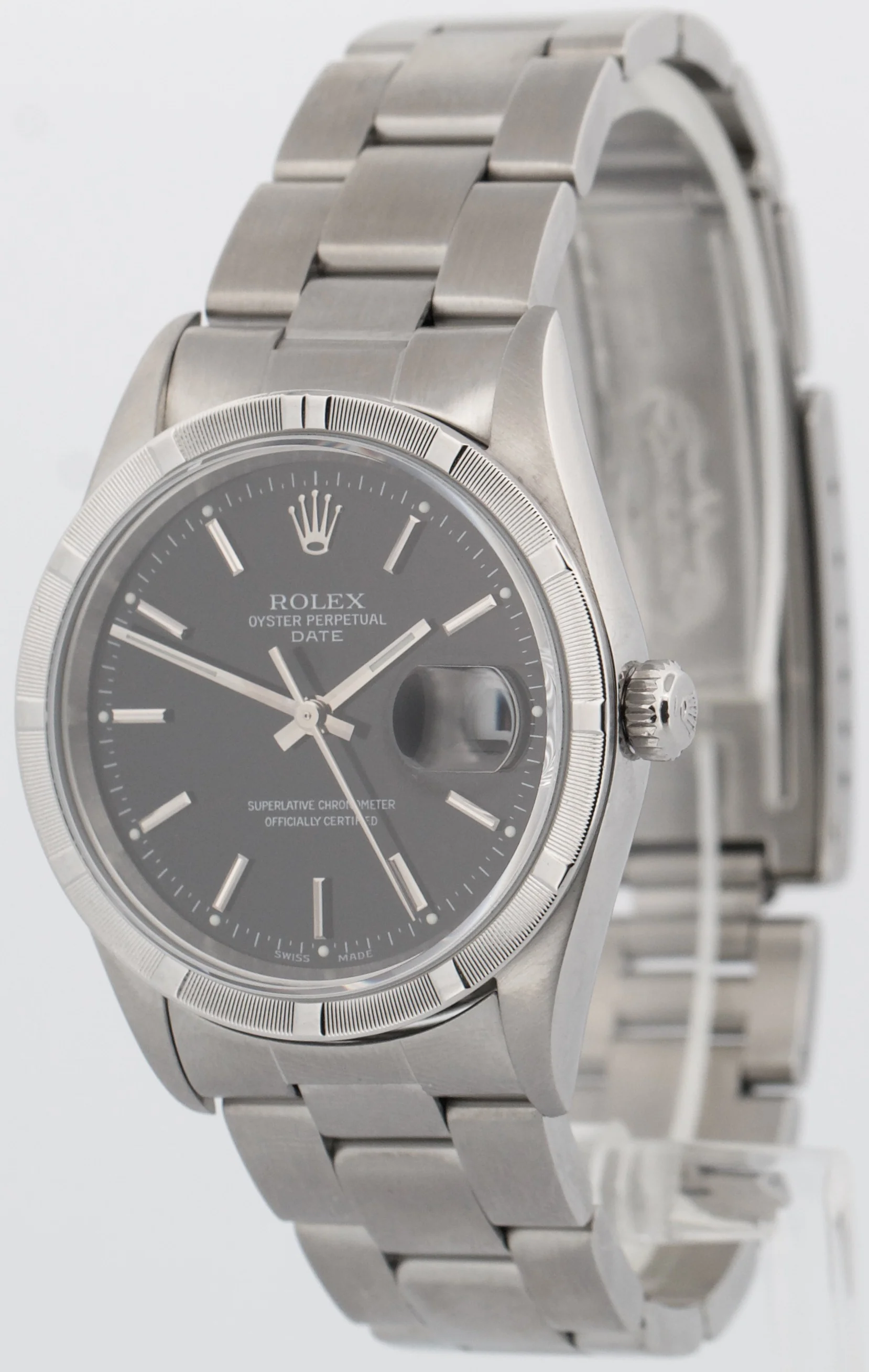 Rolex Oyster Perpetual Date 34mm BLACK Stainless Steel Oyster NO-HOLES 15210 - Image 3