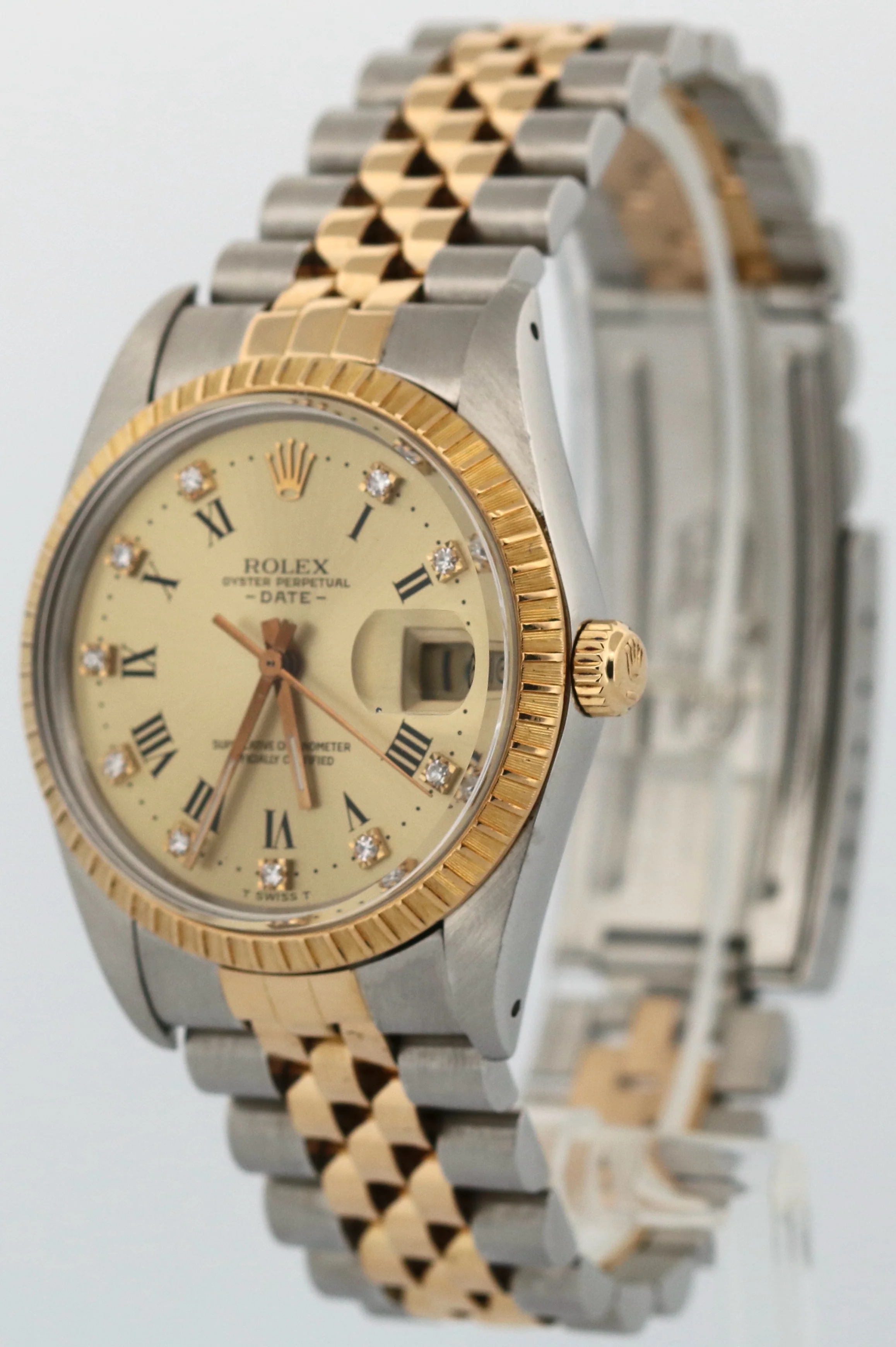 Rolex Oyster Perpetual Date 34mm CHAMPAGNE DIAMOND 18K Gold Steel JUBILEE 15053 - Image 3