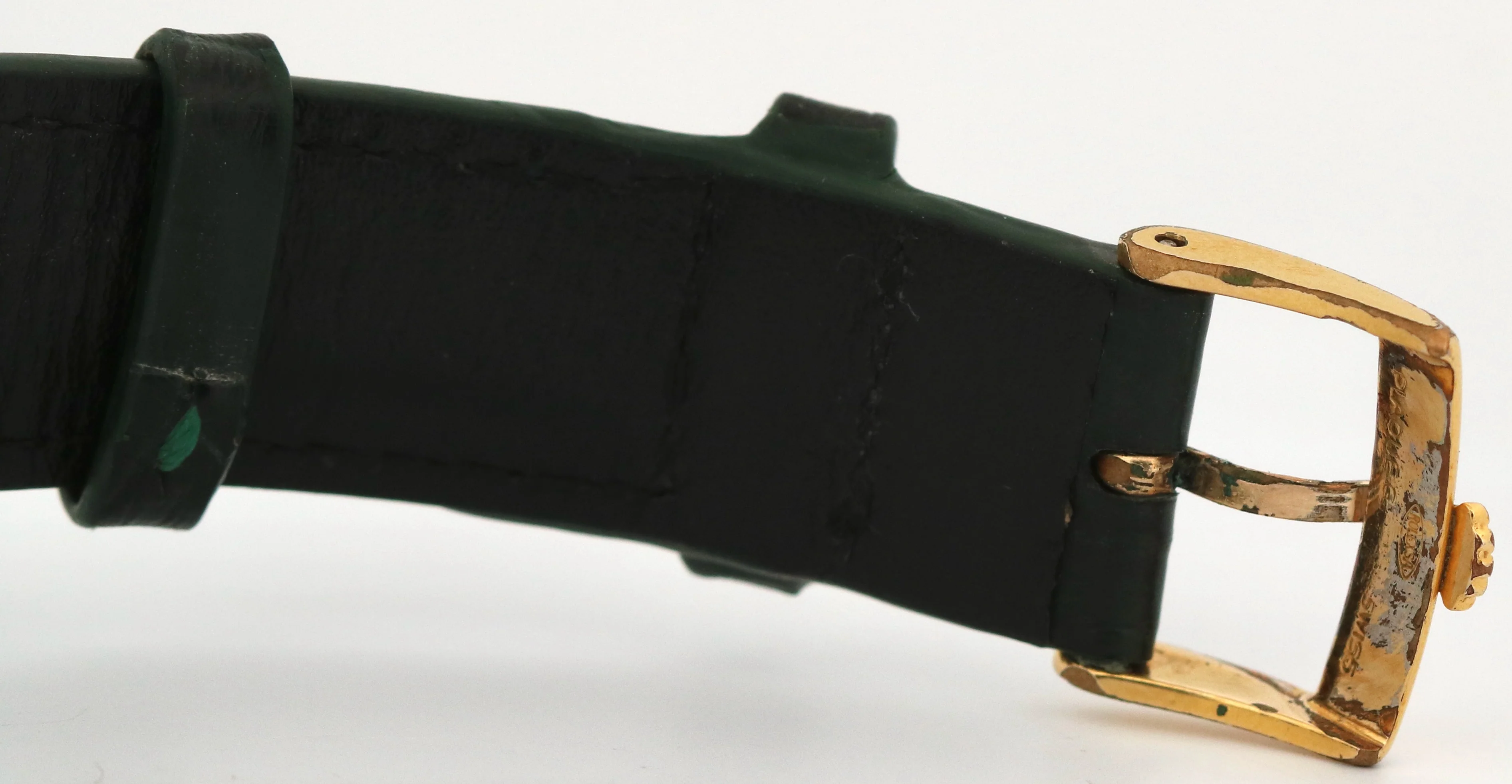 Rolex Oyster Perpetual Date 34mm SILVER 14K Yellow Gold Green Leather 1503 Watch - Image 7