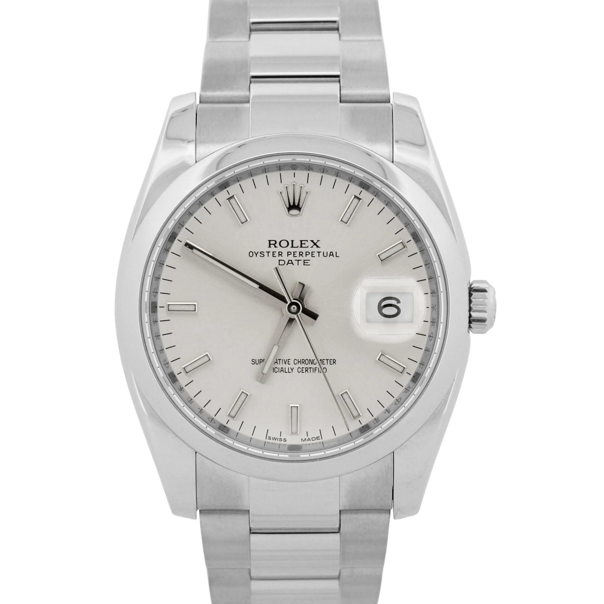Rolex Oyster Perpetual Date 34mm SILVER Stainless Steel Oyster 115200 Watch