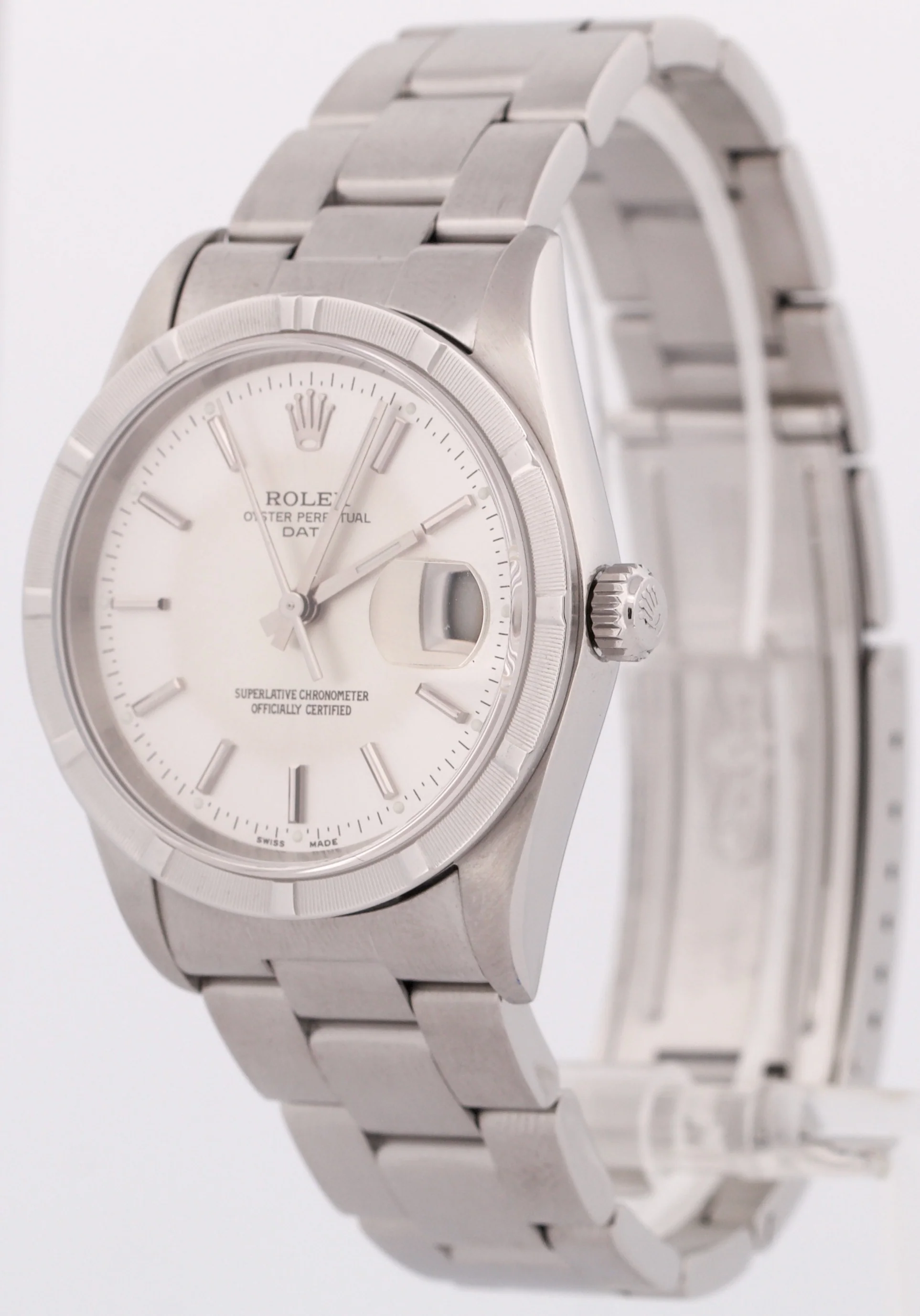 Rolex Oyster Perpetual Date 34mm SILVER Stainless Steel Oyster NO-HOLES 15210 - Image 3