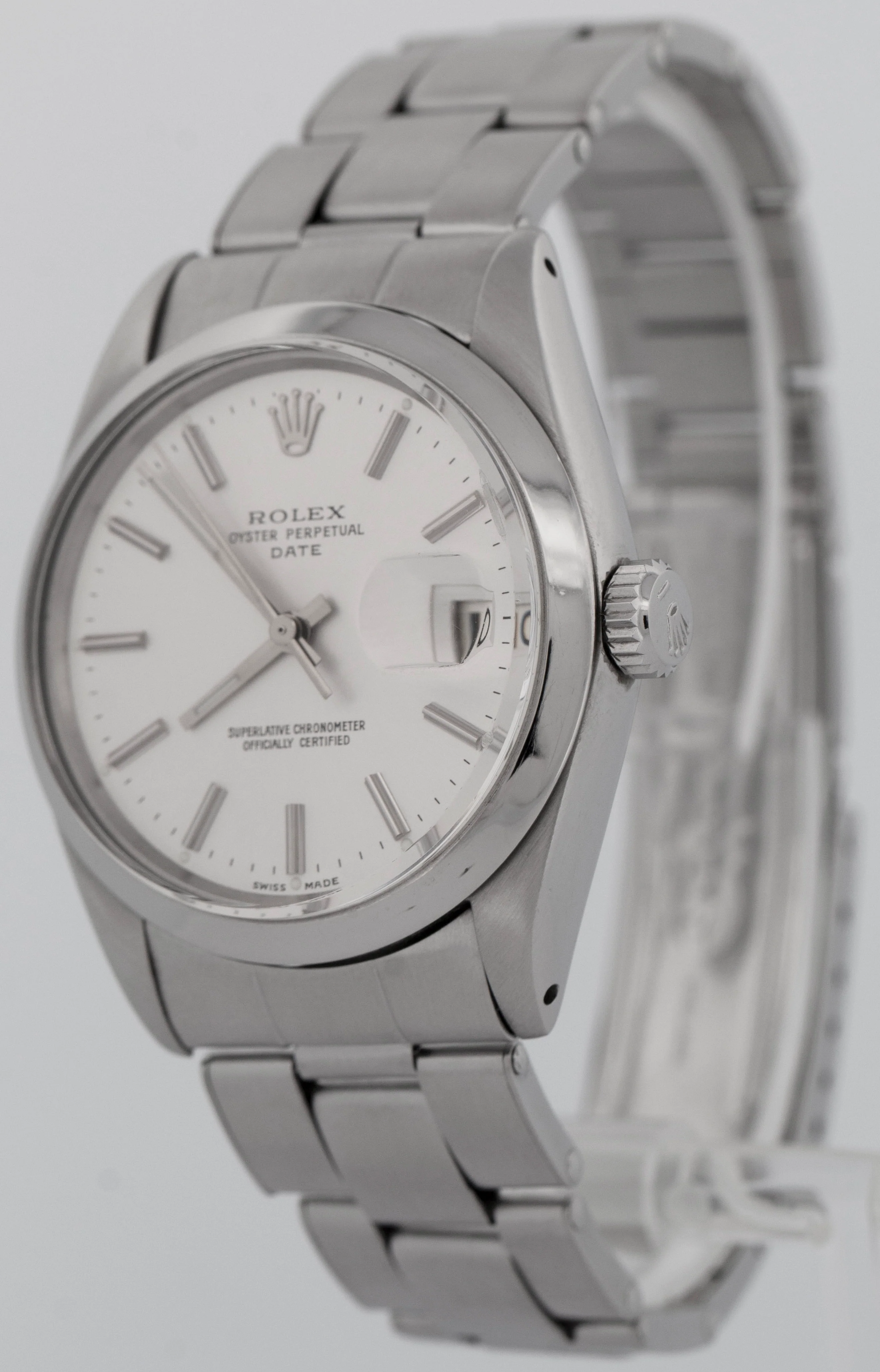 1966 Rolex Oyster Perpetual Date Silver 34mm Stainless Steel Oyster Watch 1500 - Image 5