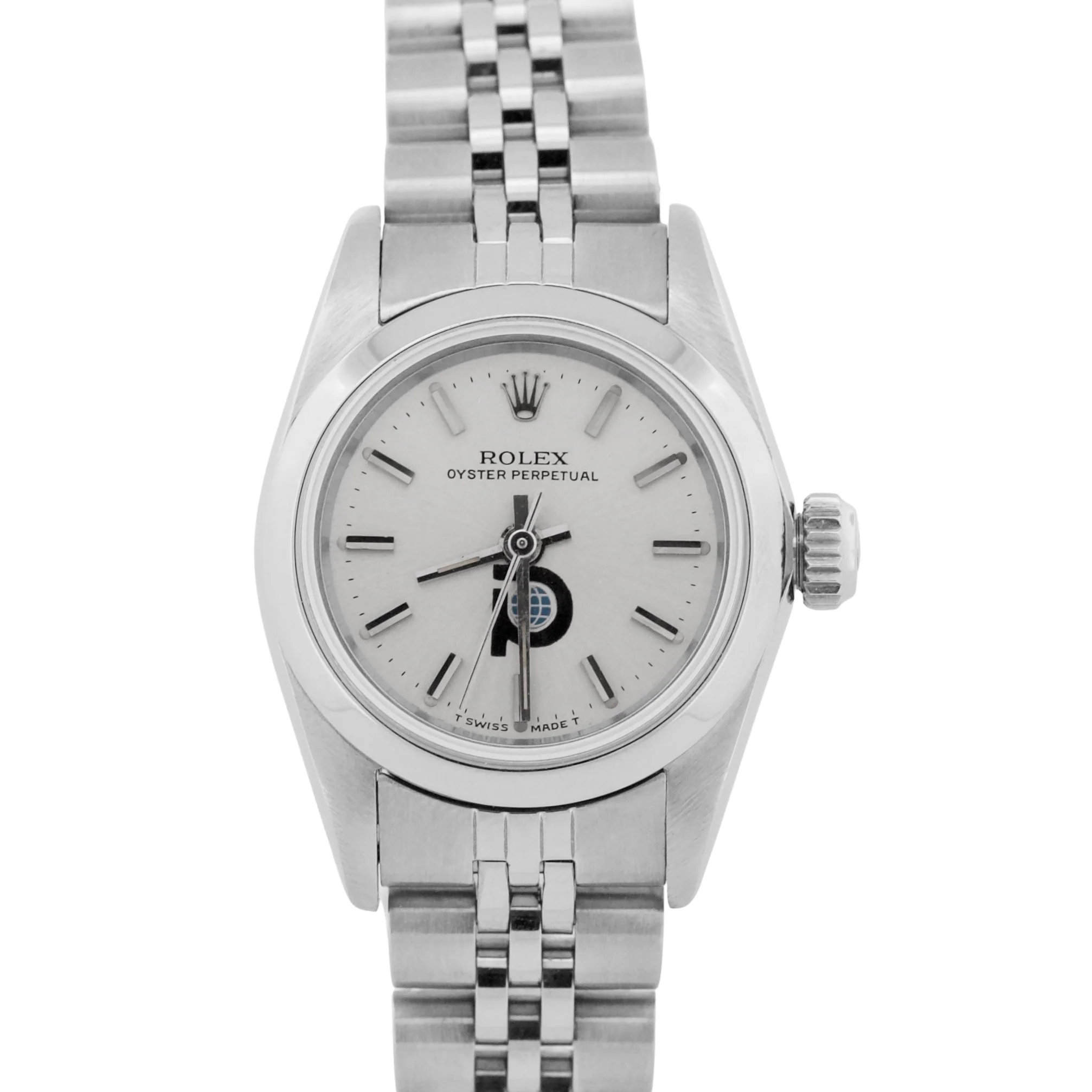 Rolex Oyster Perpetual Silver POOL INTAIRDRIL Steel Jubilee 24mm Watch 67180 BOX