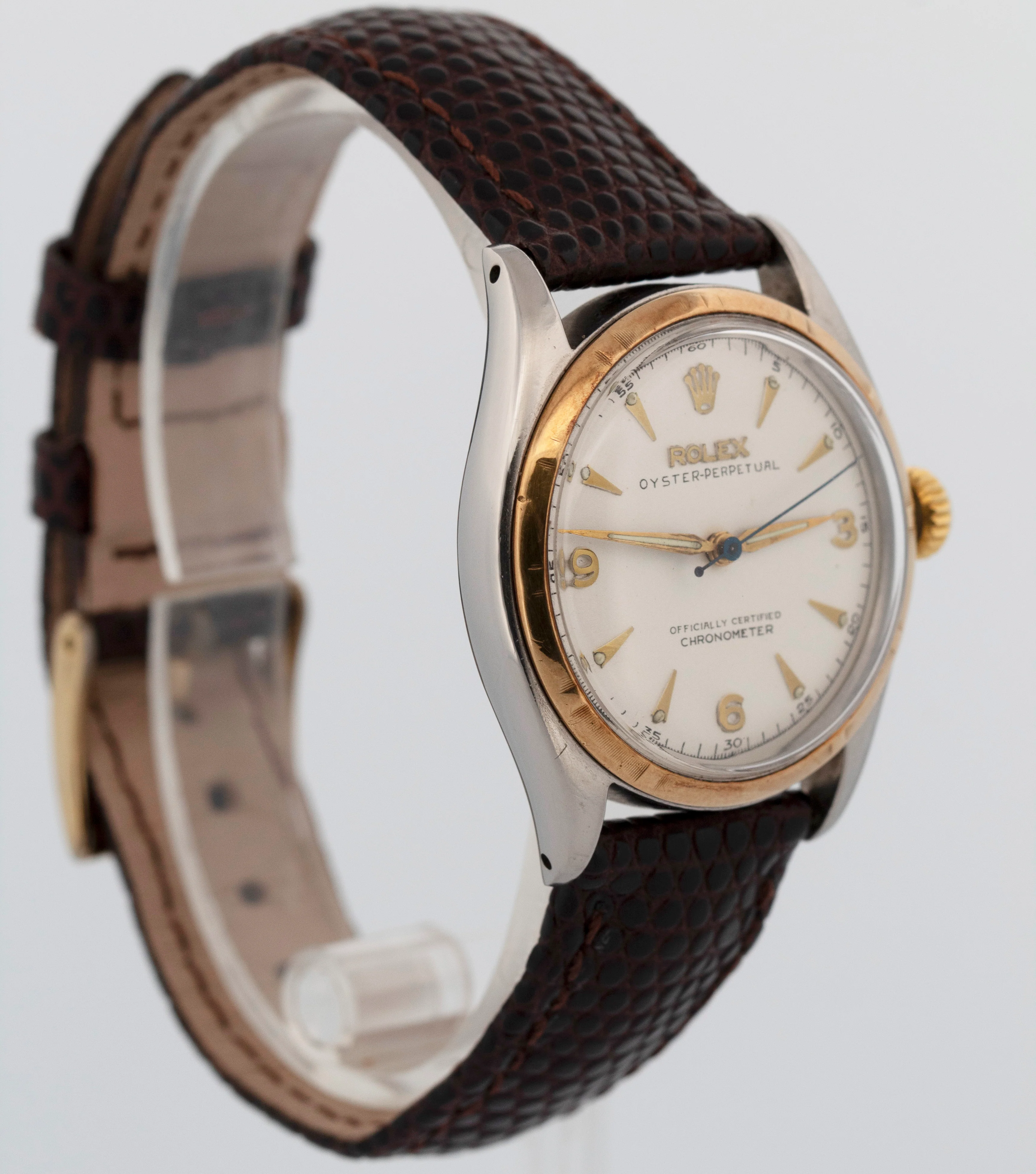 Rolex Oyster Perpetual White Yellow Gold 34mm Automatic Watch 6085 Watch - Image 5