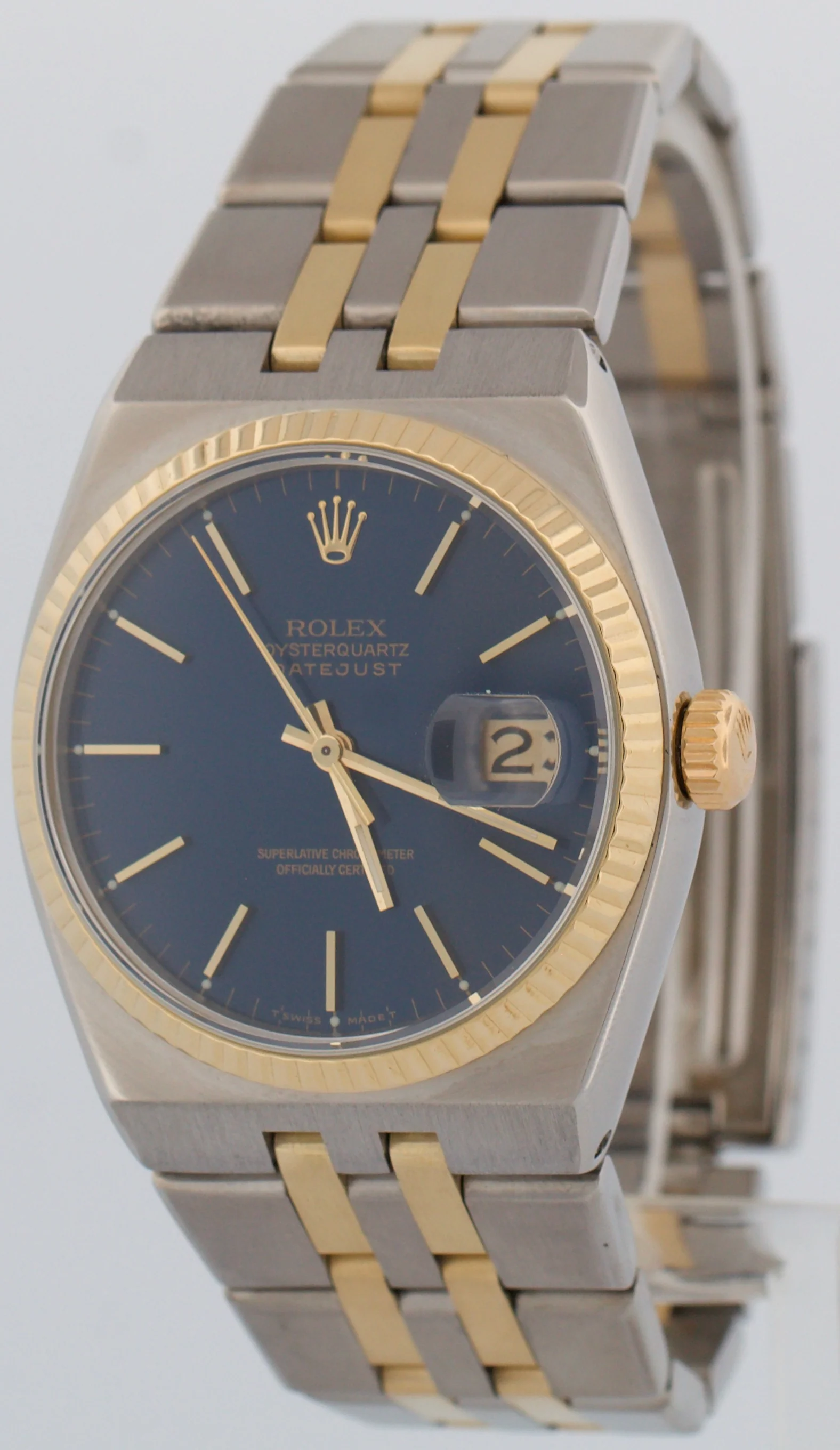 Rolex Oysterquartz DateJust 36mm BLUE Two-Tone 18K Yellow Gold Steel Watch 17013 - Image 3