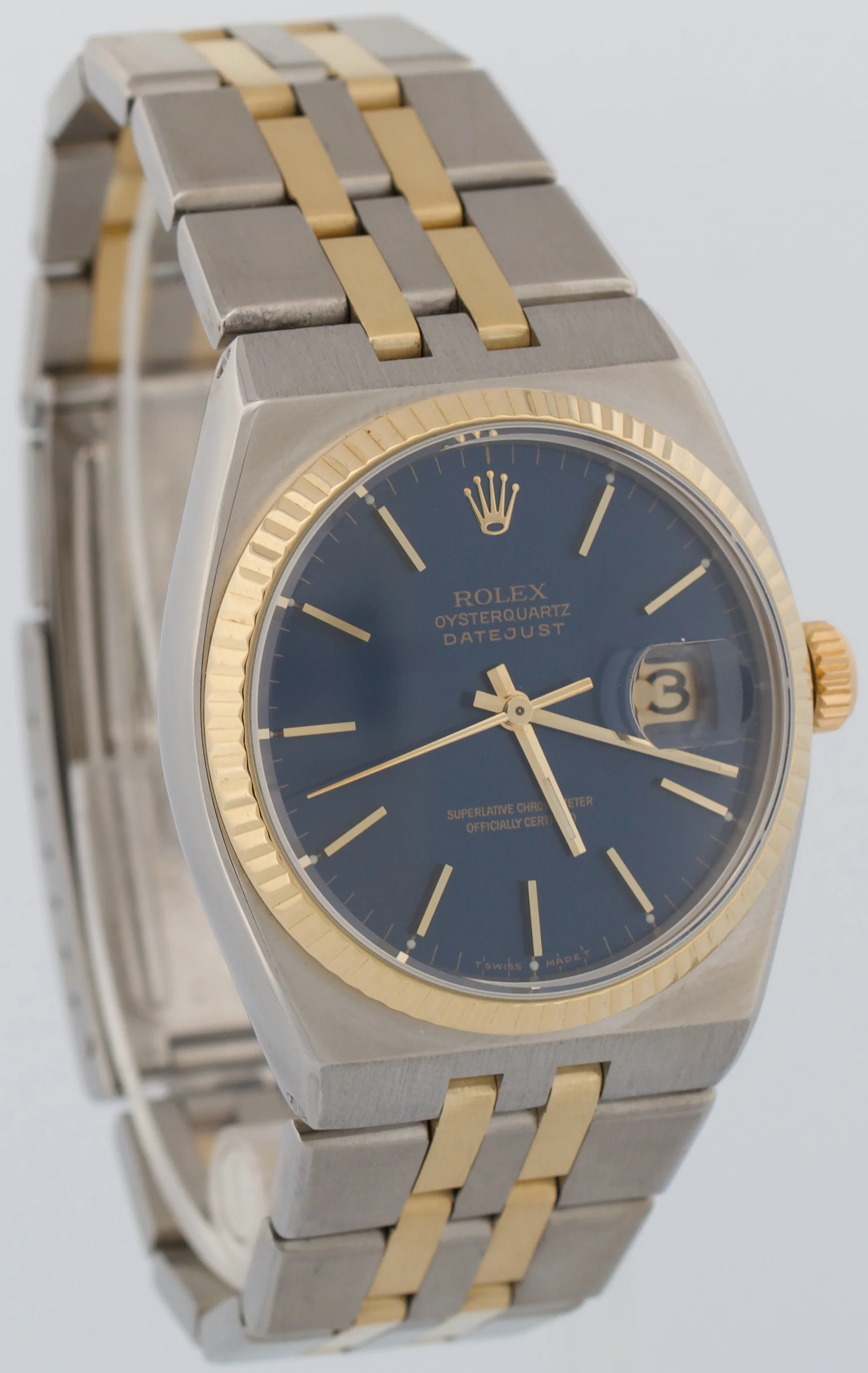 Rolex Oysterquartz DateJust 36mm BLUE Two-Tone 18K Yellow Gold Steel Watch 17013 - Image 4