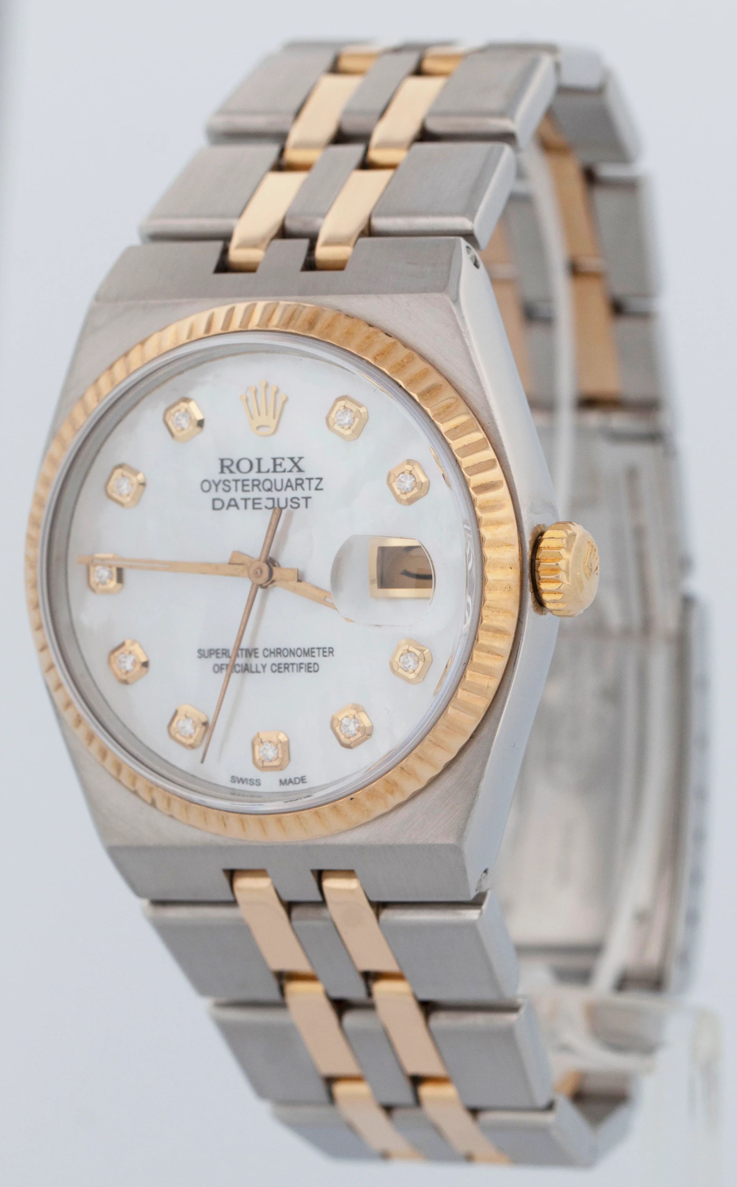 Rolex Oysterquartz DateJust 36mm MOP DIAMOND Two-Tone 18K Gold Steel Watch 17013 - Image 3