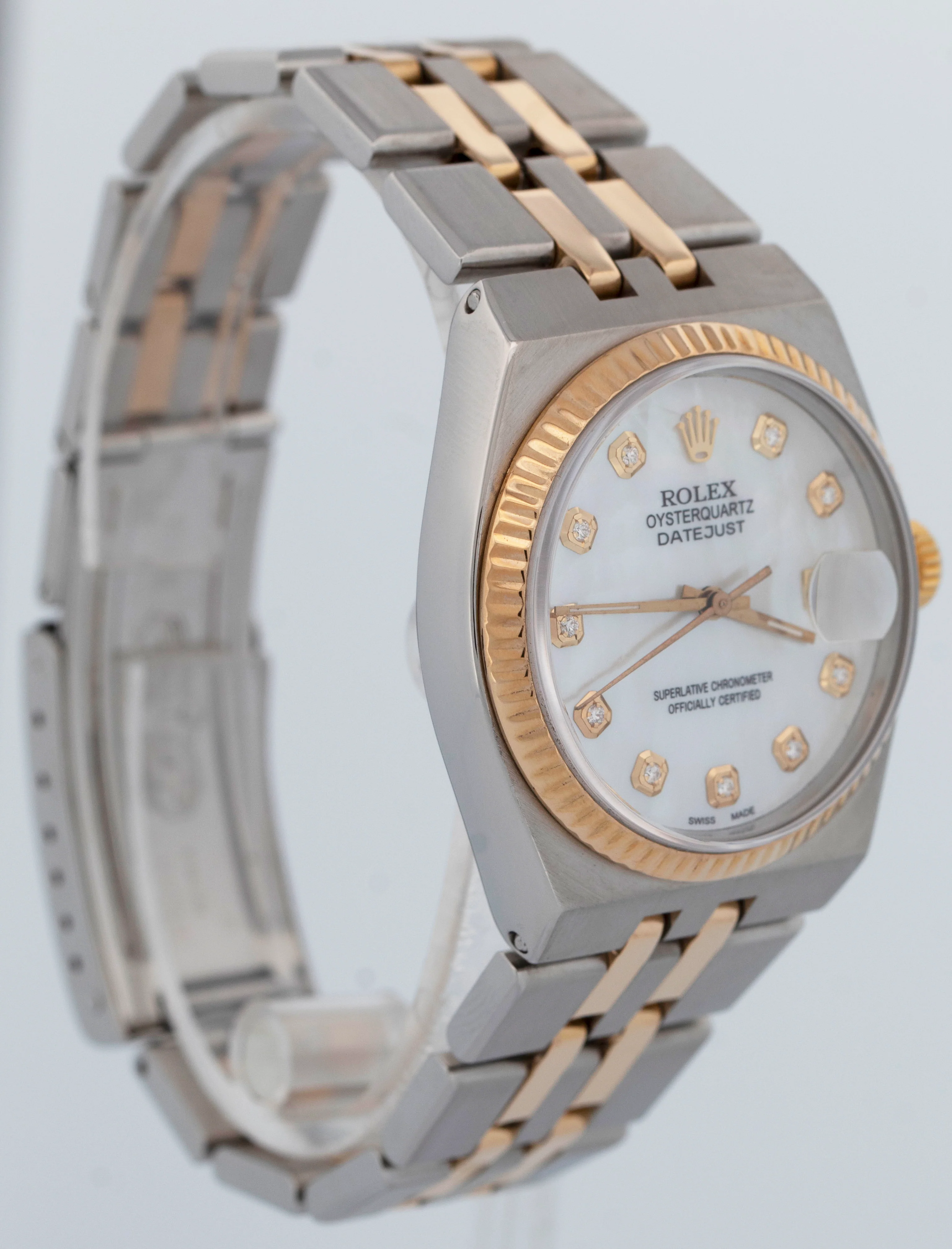 Rolex Oysterquartz DateJust 36mm MOP DIAMOND Two-Tone 18K Gold Steel Watch 17013 - Image 4
