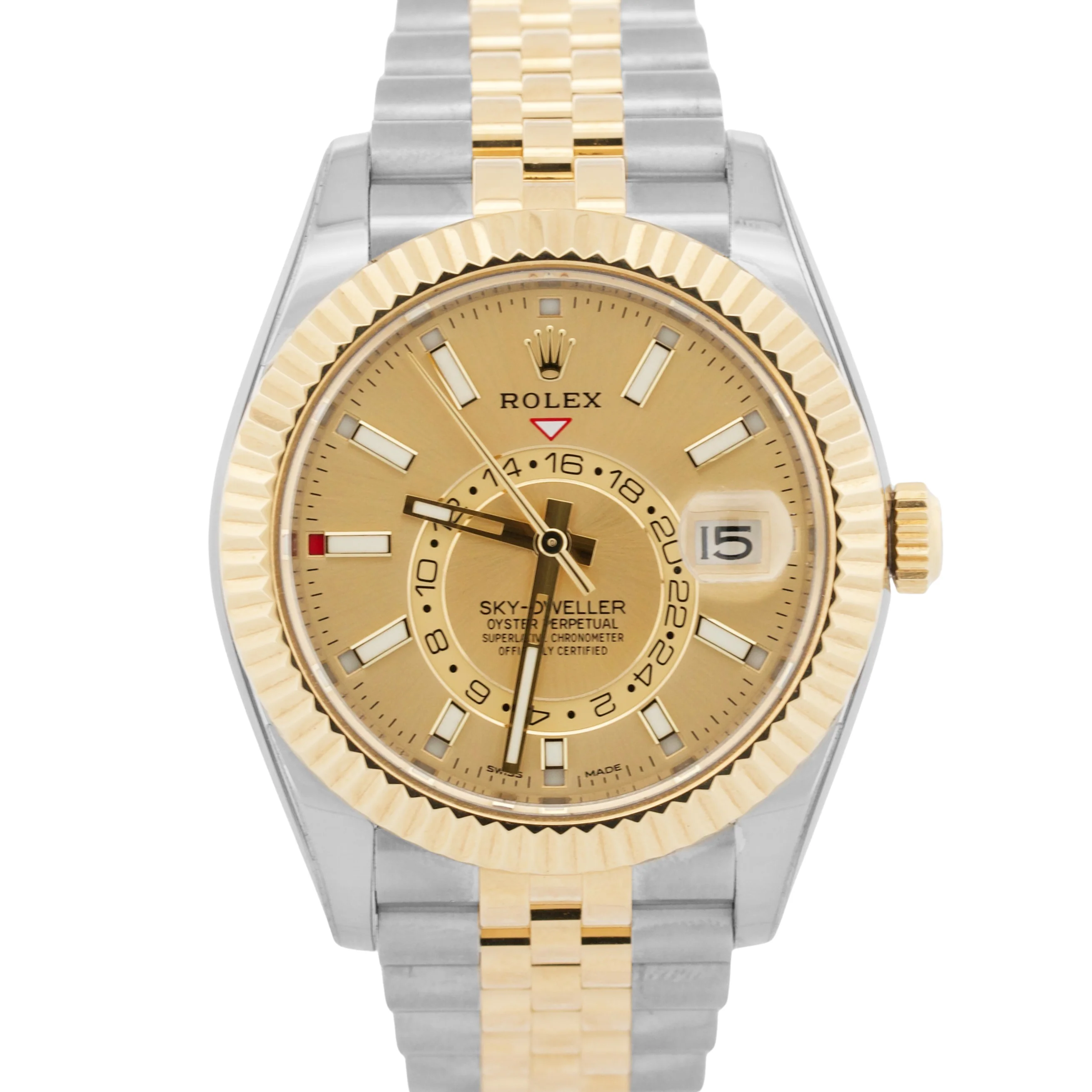 Rolex Sky-Dweller CHAMPAGNE Two-Tone 18K Yellow Gold JUBILEE 42mm 326933 BOX