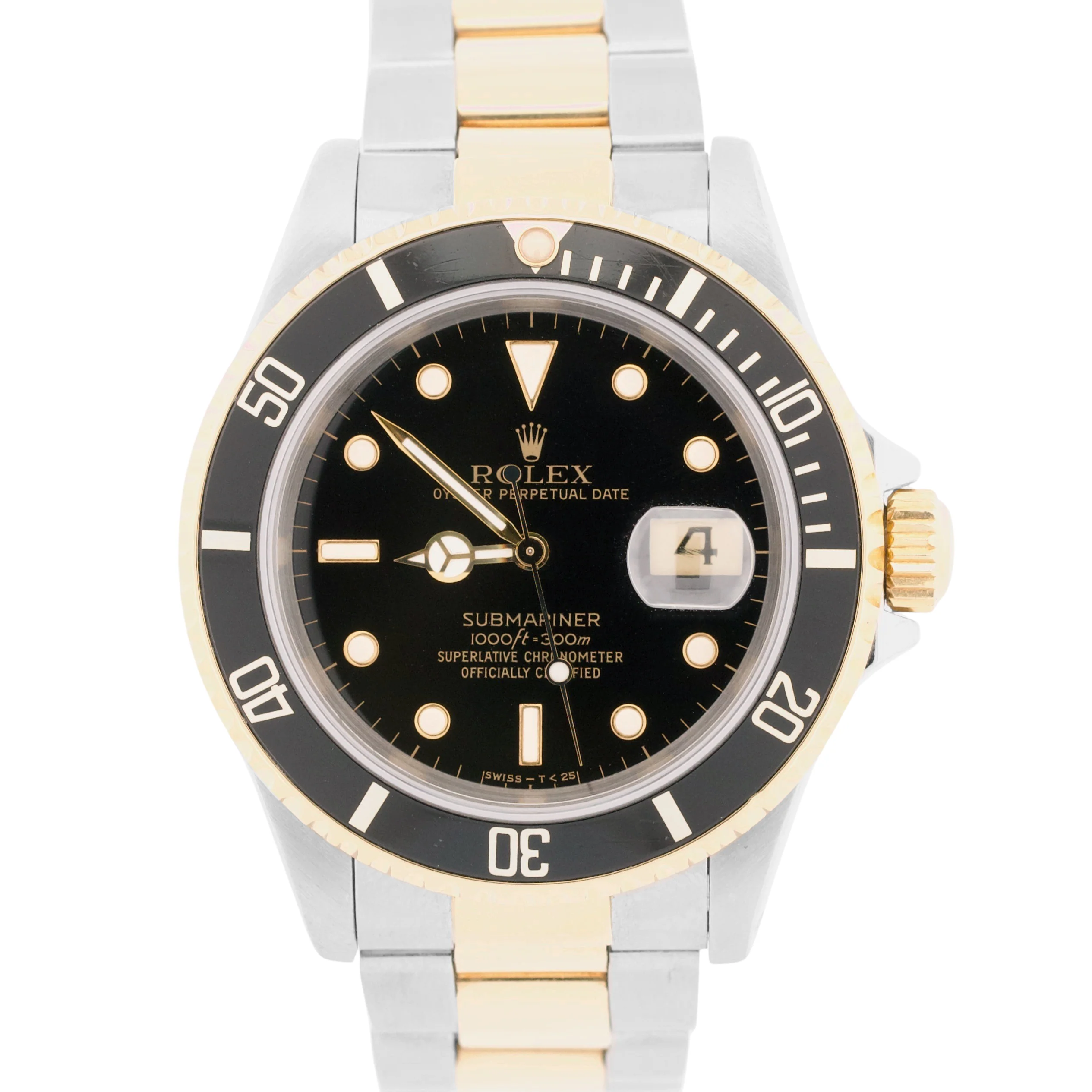 Rolex Submariner Date 40mm BLACK 18K Yellow Gold Stainless Steel 16613 Watch