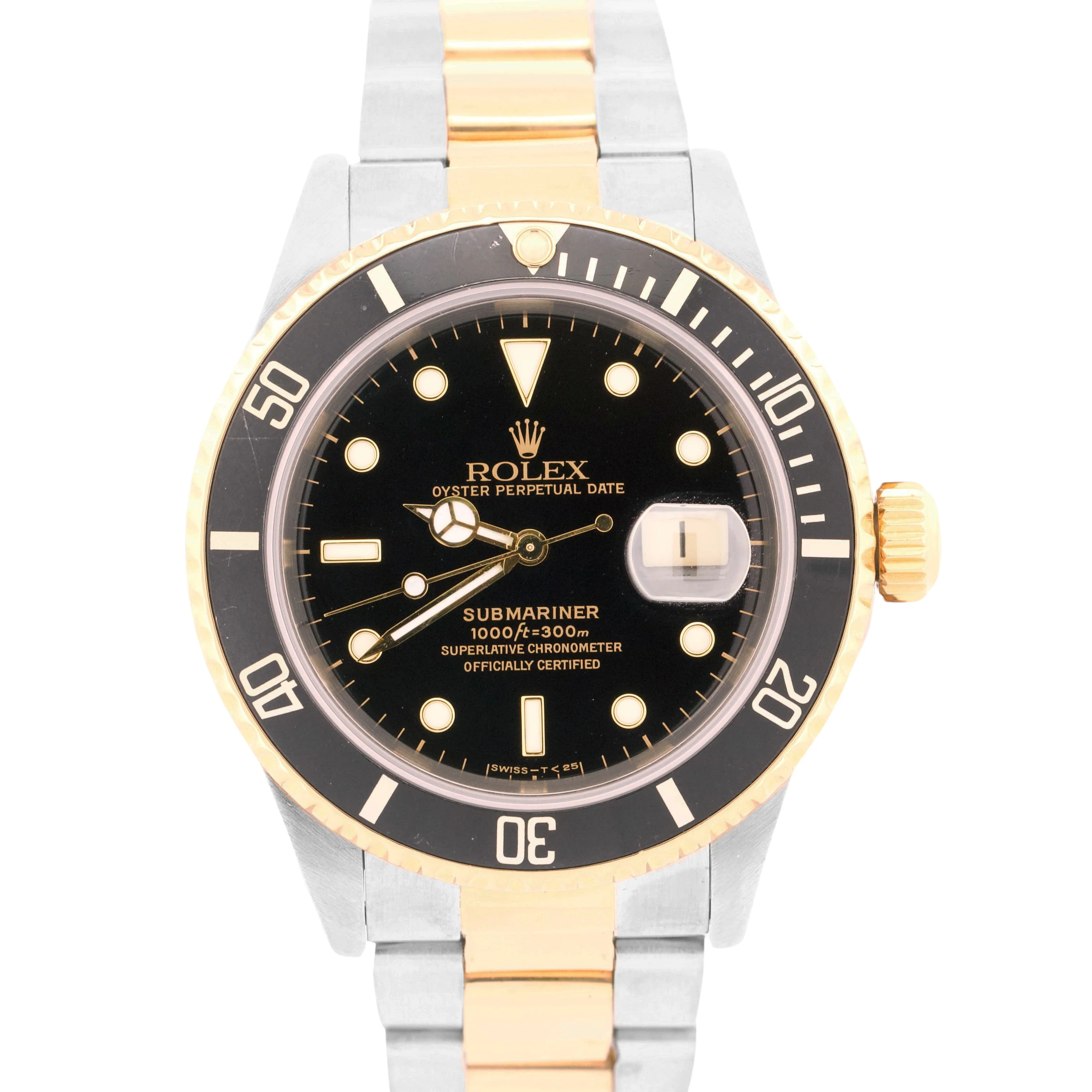 Rolex Submariner Date 40mm BLACK 18K Yellow Gold Stainless Steel 16613 Watch
