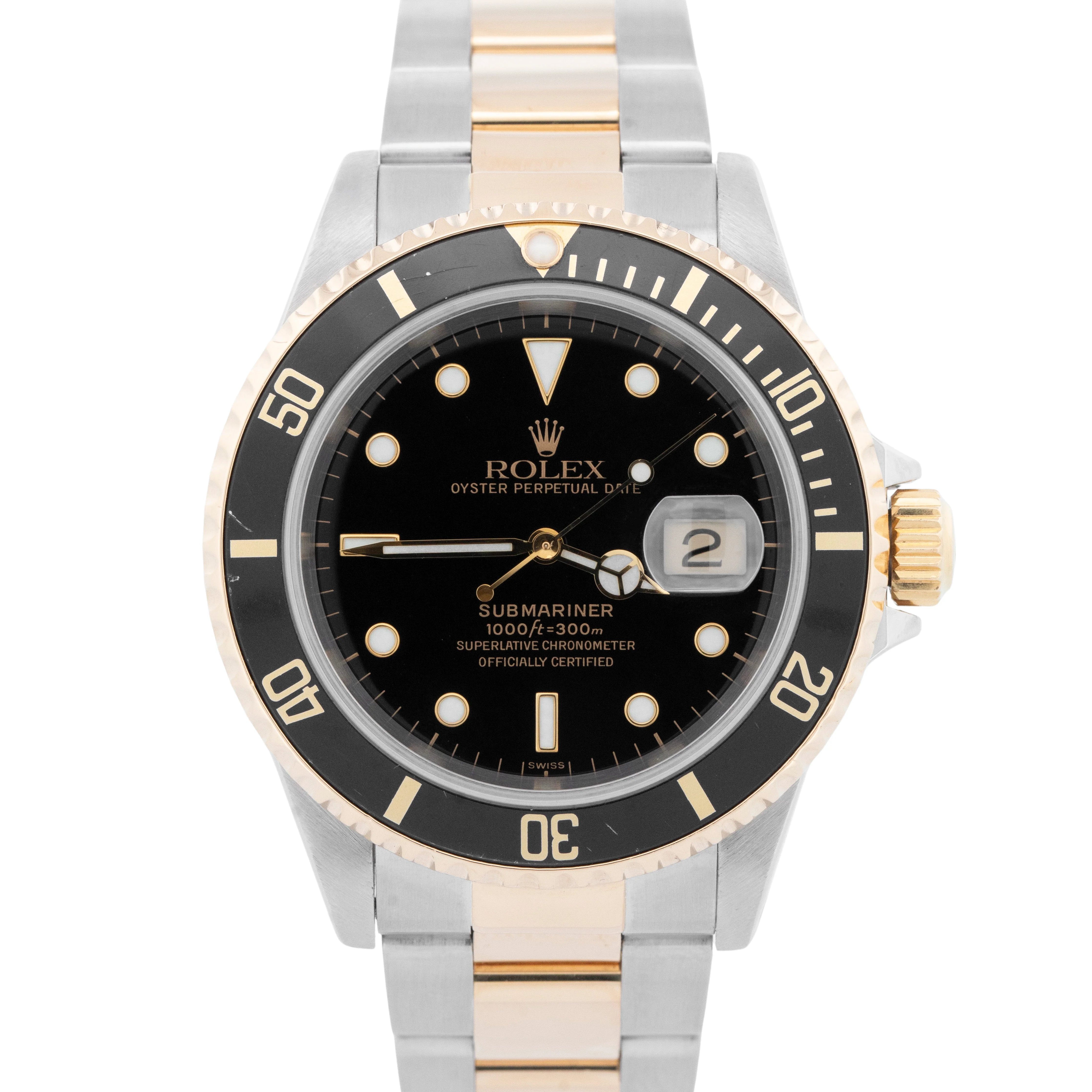 Rolex Submariner Date 40mm BLACK Two-Tone 18K Yellow Gold Steel 16613 LN Watch
