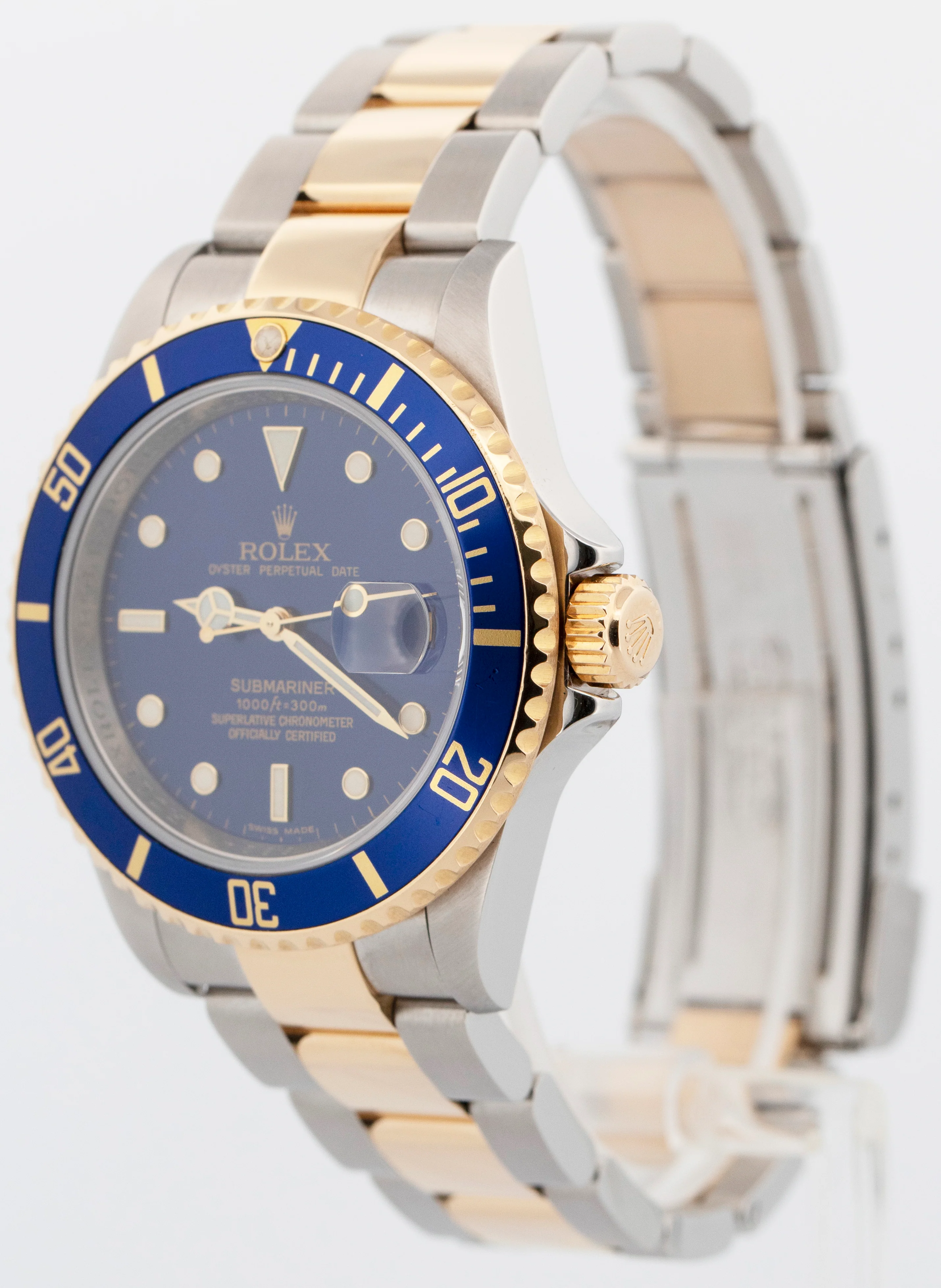 Rolex Submariner Date 40mm BLUE 18K Gold REHAUT No-Holes Steel 16613 Watch - Image 2