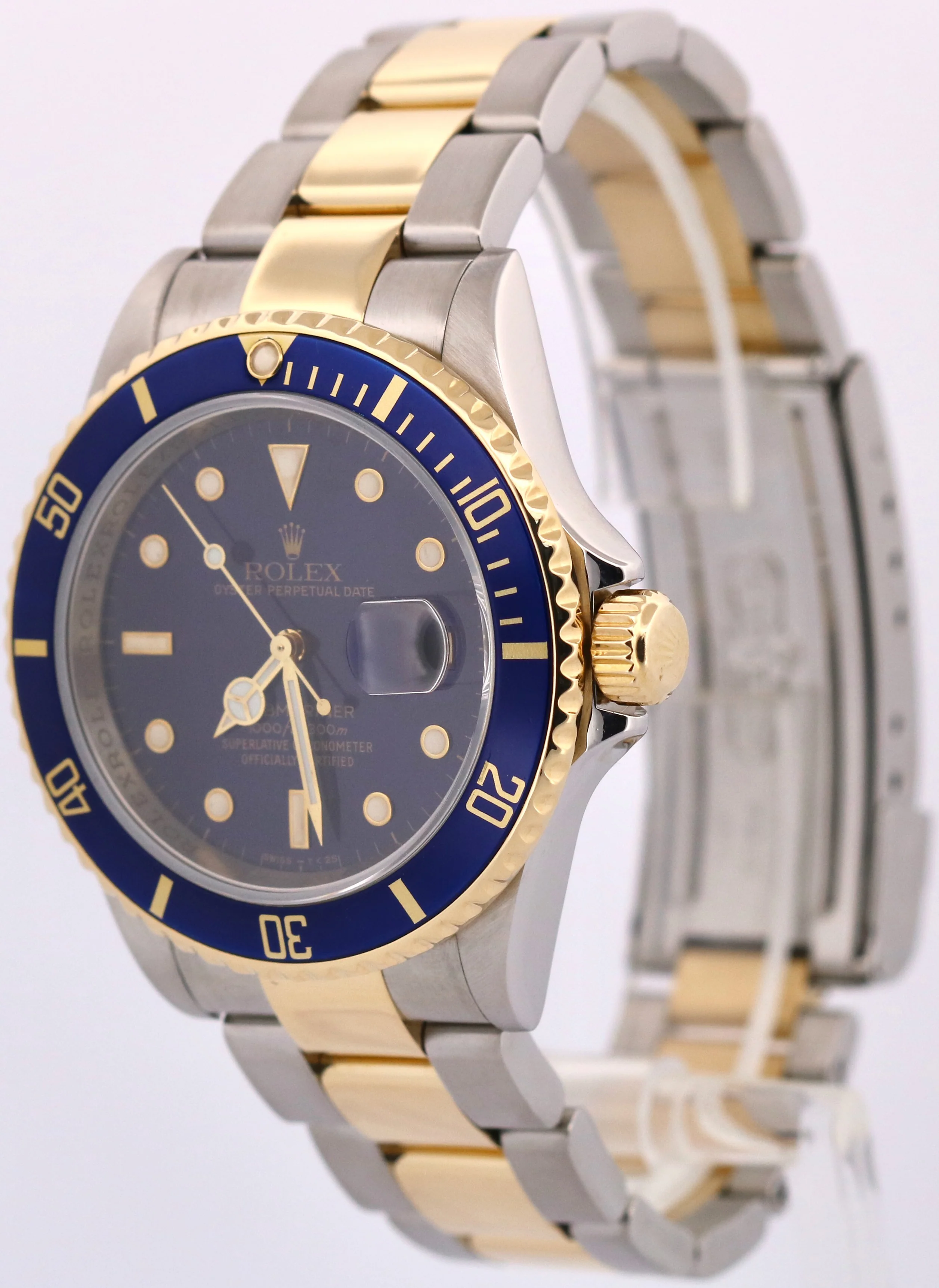 Rolex Submariner Date 40mm BLUE No-Holes REHAUT Steel 18K Yellow Gold 16613 - Image 3