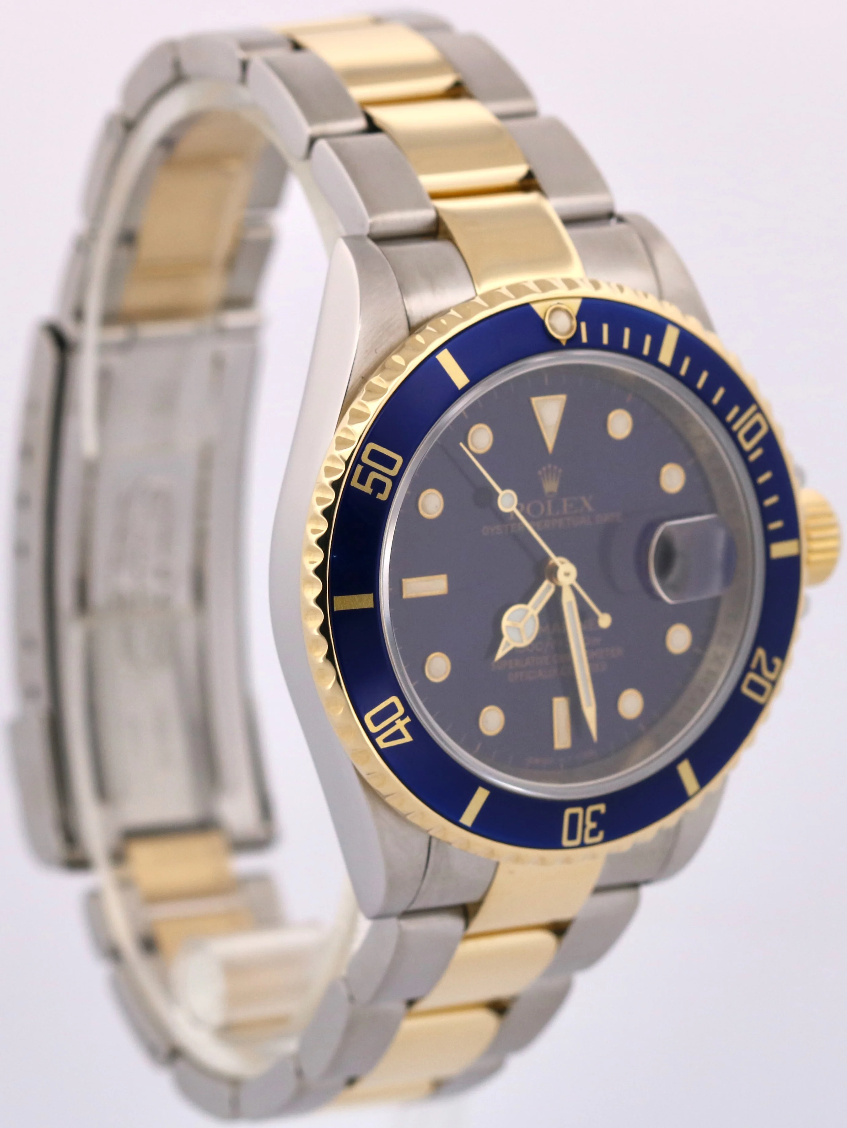 Rolex Submariner Date 40mm BLUE No-Holes REHAUT Steel 18K Yellow Gold 16613 - Image 4