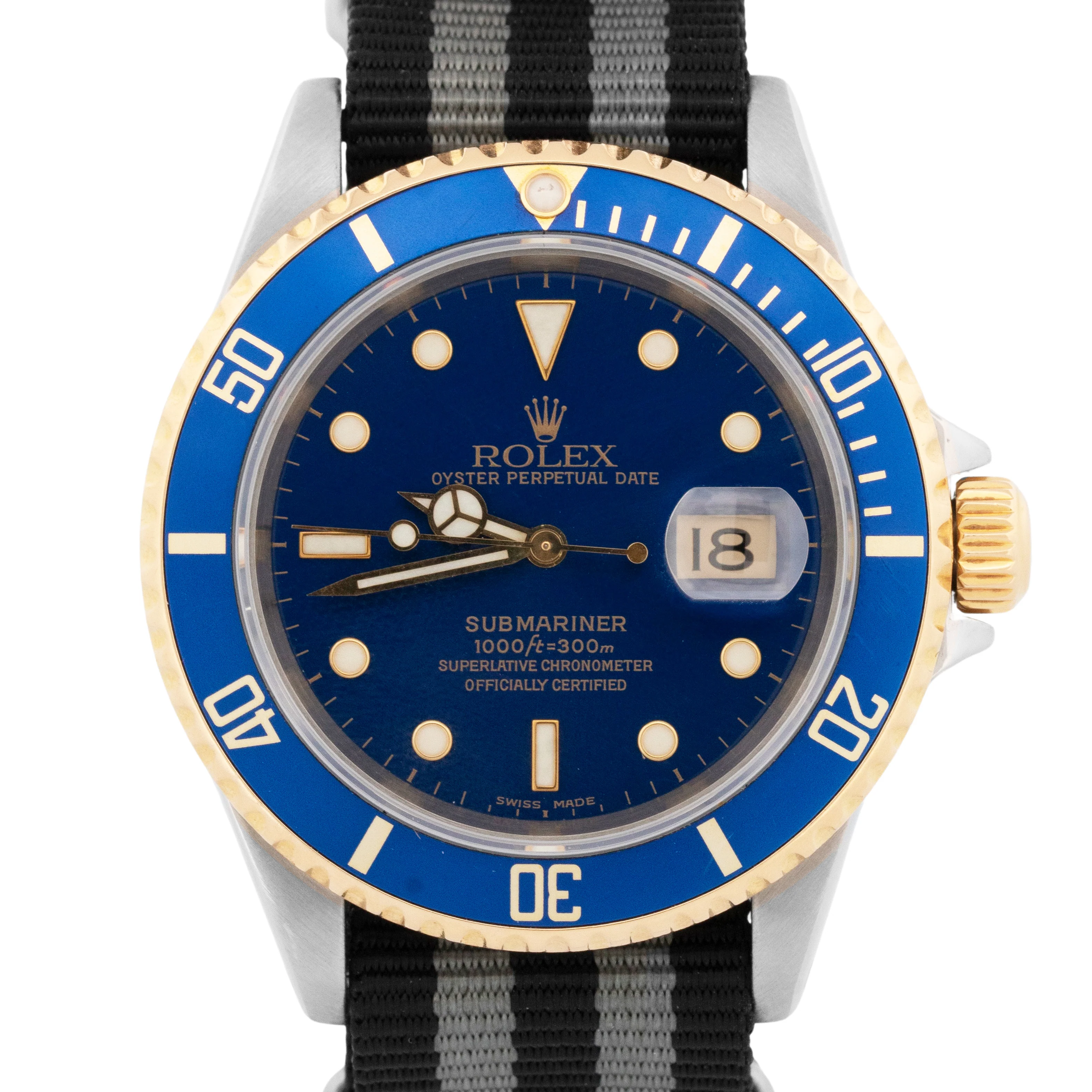 Rolex Submariner Date 40mm BLUE Two-Tone 18K Gold Stainless Steel 16613 Watch