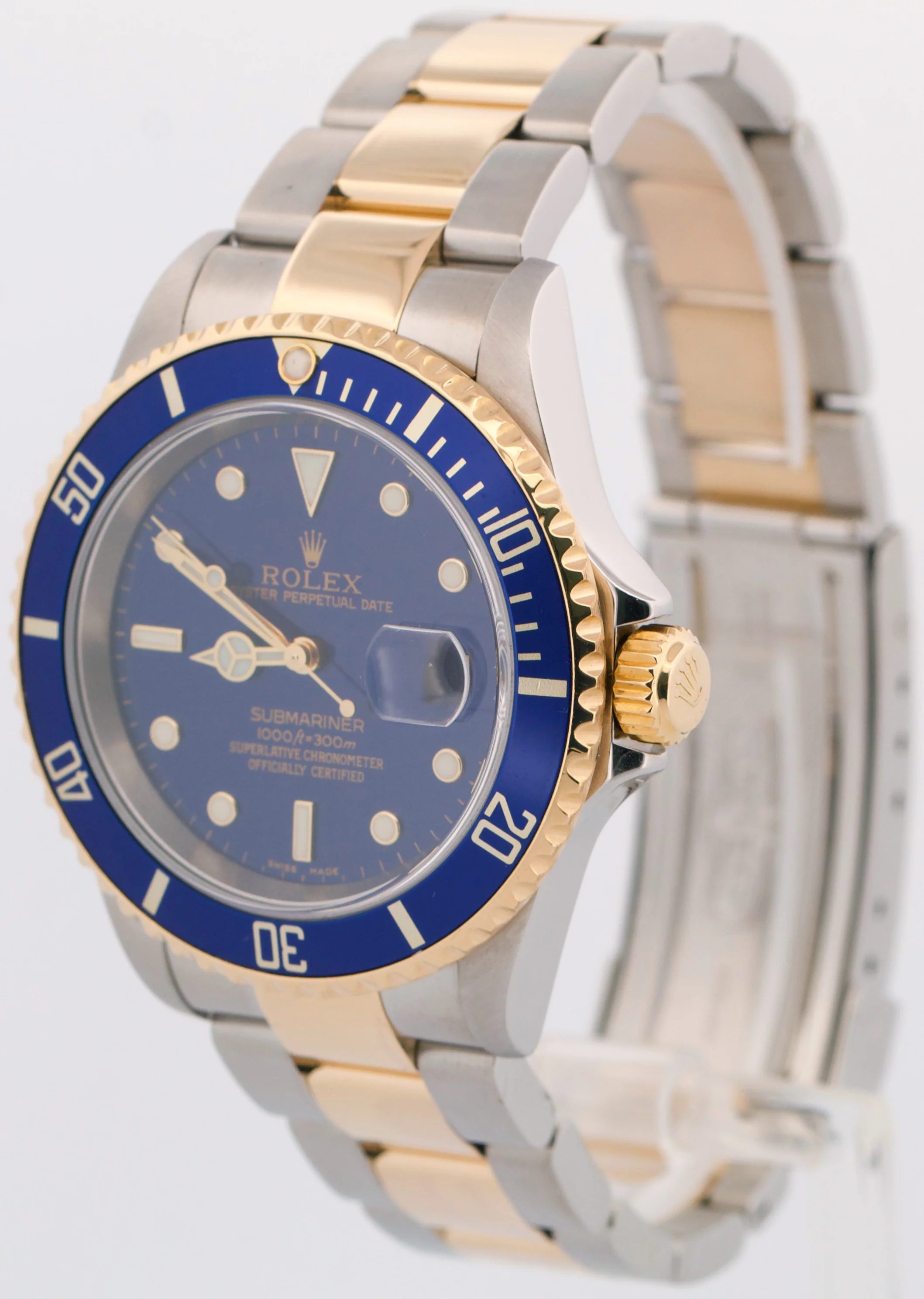 Rolex Submariner Date 40mm BLUE Two-Tone 18K Yellow Gold GOLD BUCKLE 16613 - Image 3
