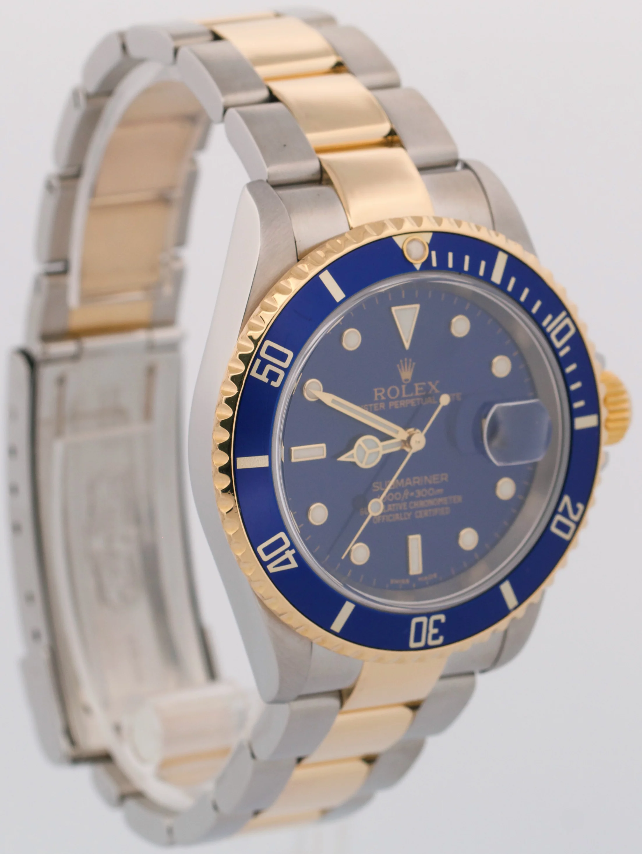 Rolex Submariner Date 40mm BLUE Two-Tone 18K Yellow Gold GOLD BUCKLE 16613 - Image 4