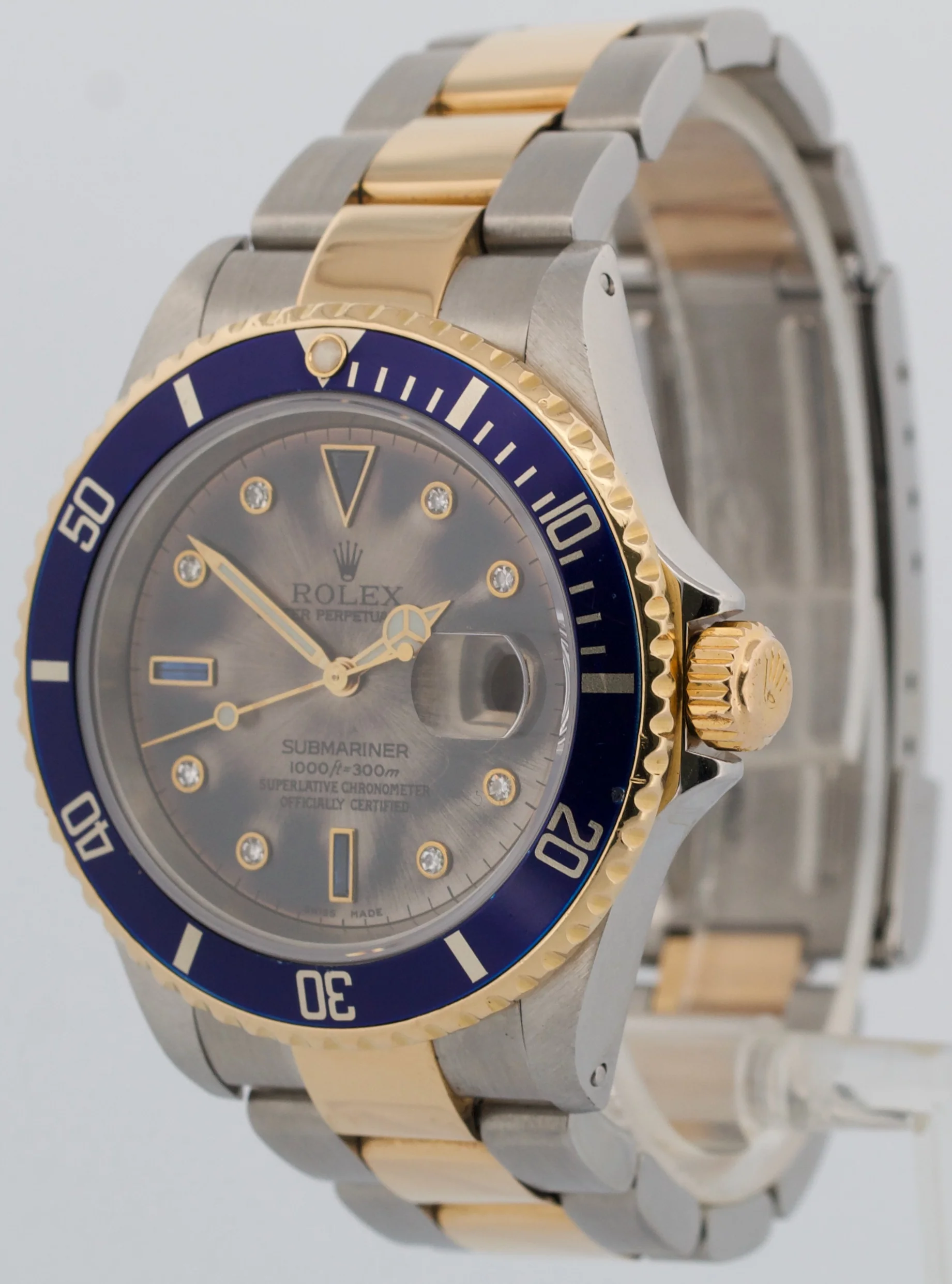 Rolex Submariner Date 40mm Patina FACTORY RHODIUM SERTI Diamond 18K Steel 16613 - Image 3