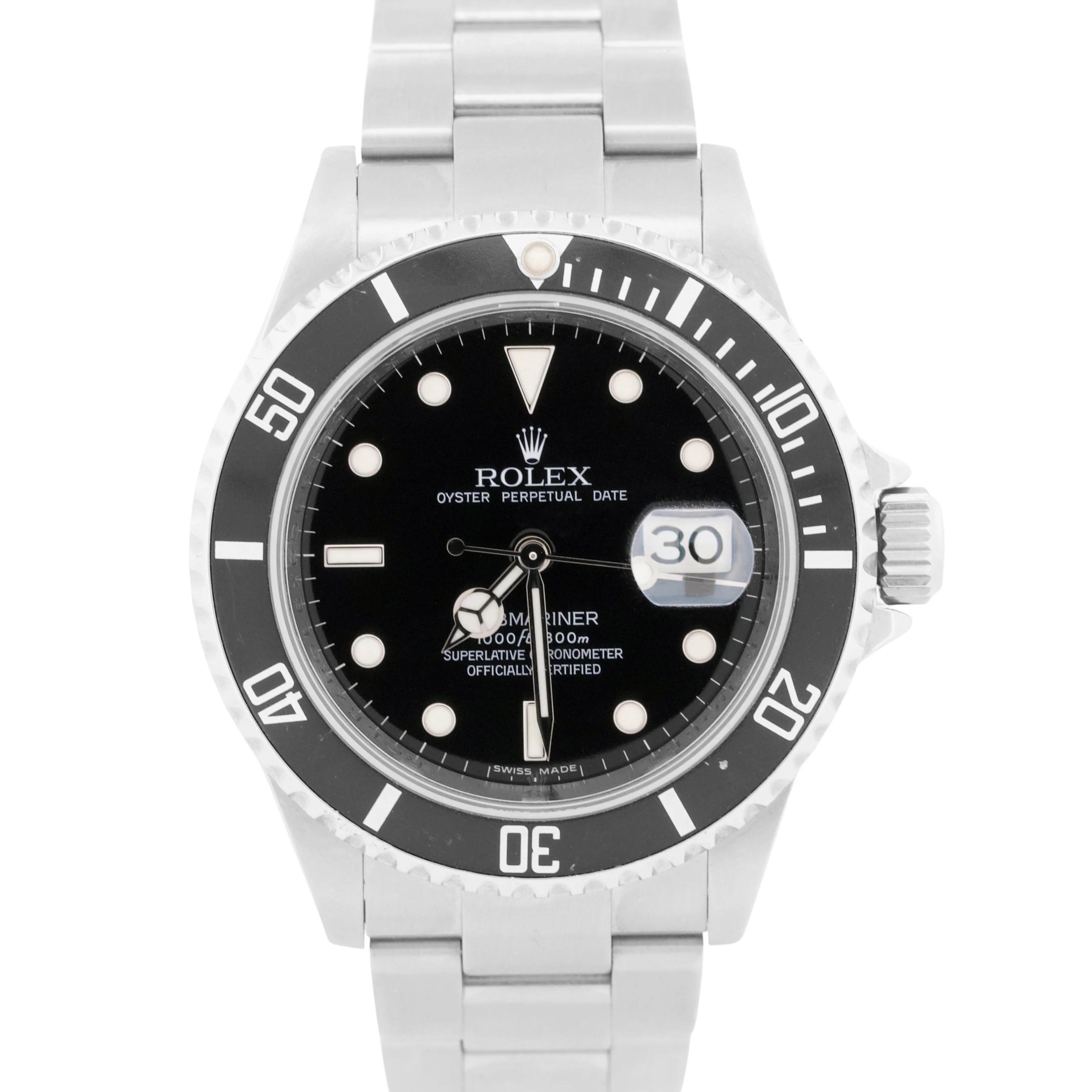 Rolex Submariner Date Black REHAUT Stainless Steel NO-HOLES 40mm Watch 16610