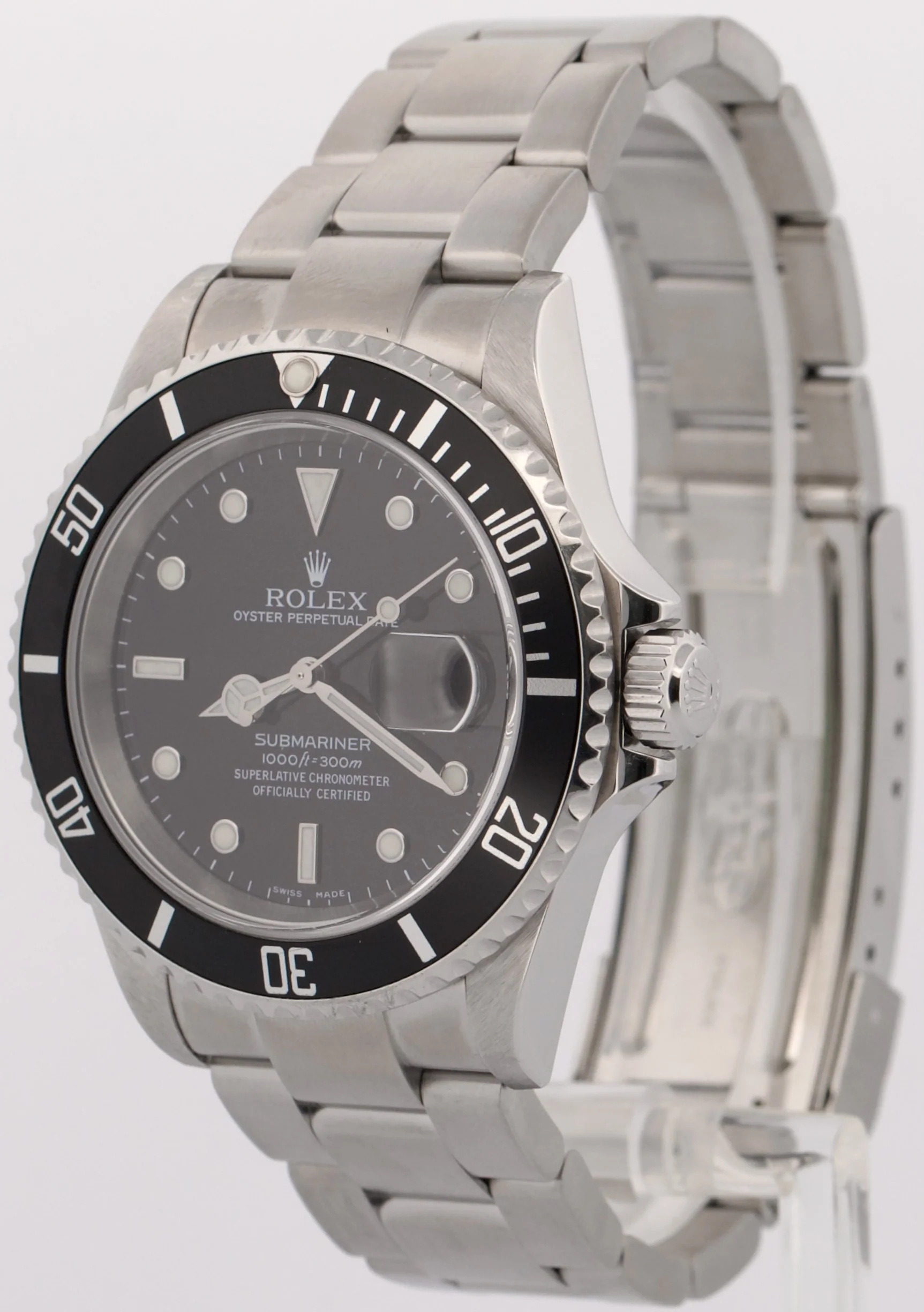 Rolex Submariner Date BLACK Stainless Steel 40mm NO-HOLES Oyster Watch 16610 T - Image 3