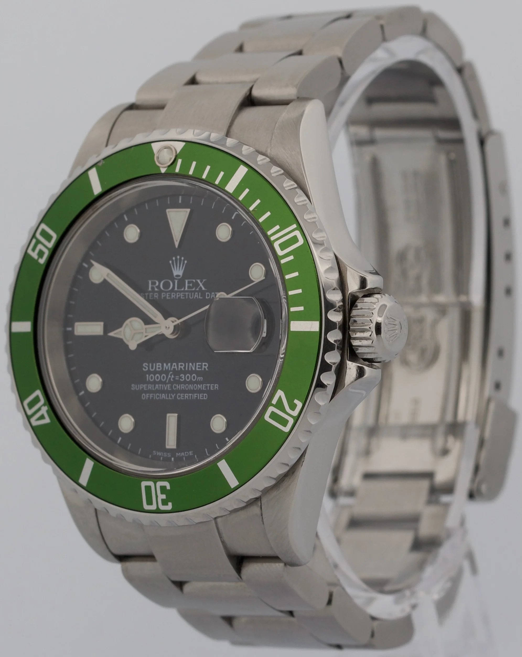 Rolex Submariner Date BLACK Stainless Steel GREEN No-Holes 40mm Watch 16610 LN - Image 3
