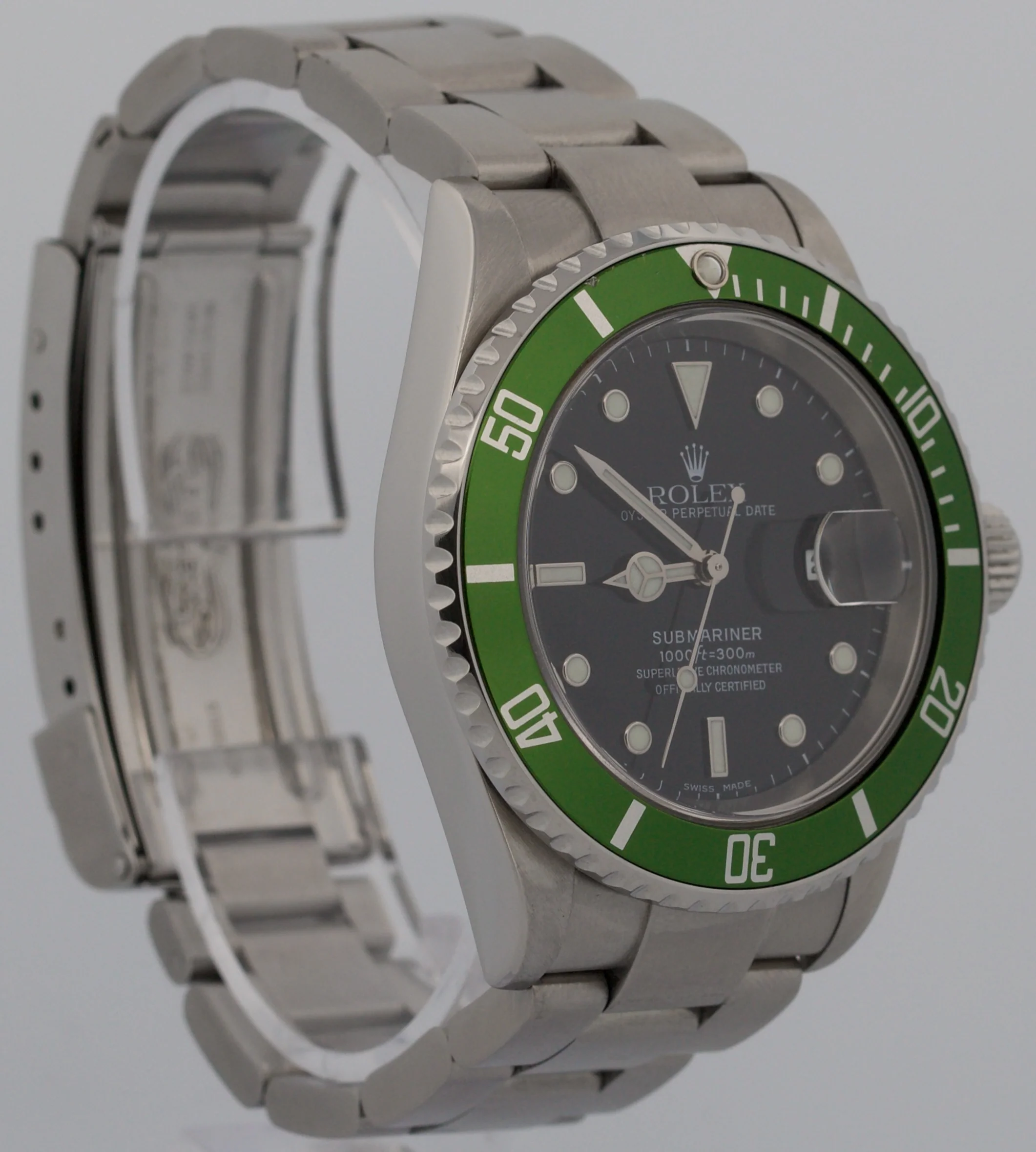 Rolex Submariner Date BLACK Stainless Steel GREEN No-Holes 40mm Watch 16610 LN - Image 4