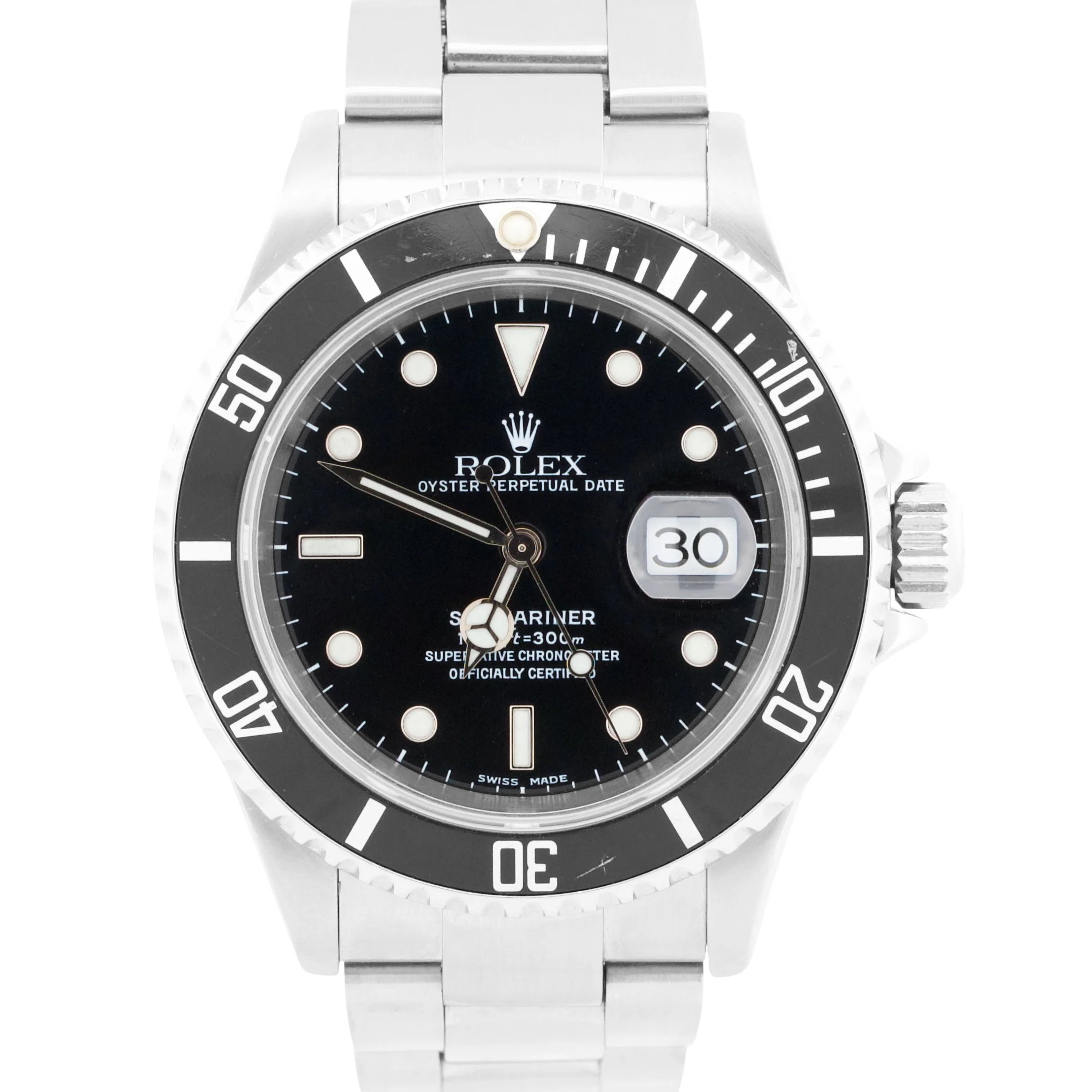 Rolex Submariner Date BLACK Stainless Steel NO-HOLES 40mm Automatic Watch 16610