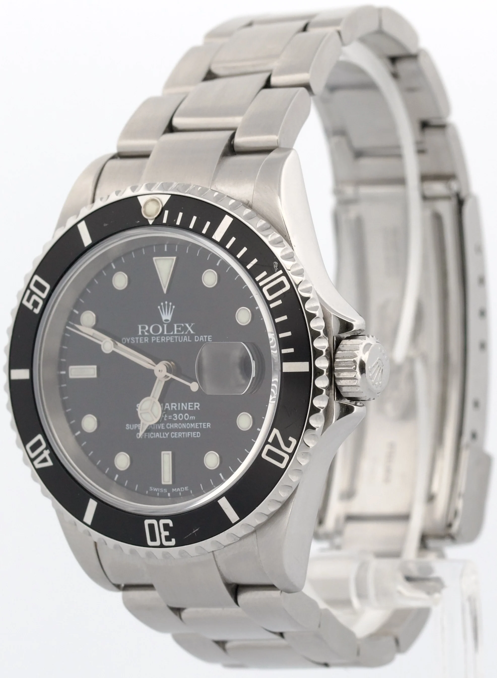 Rolex Submariner Date BLACK Stainless Steel NO-HOLES 40mm Automatic Watch 16610 - Image 3