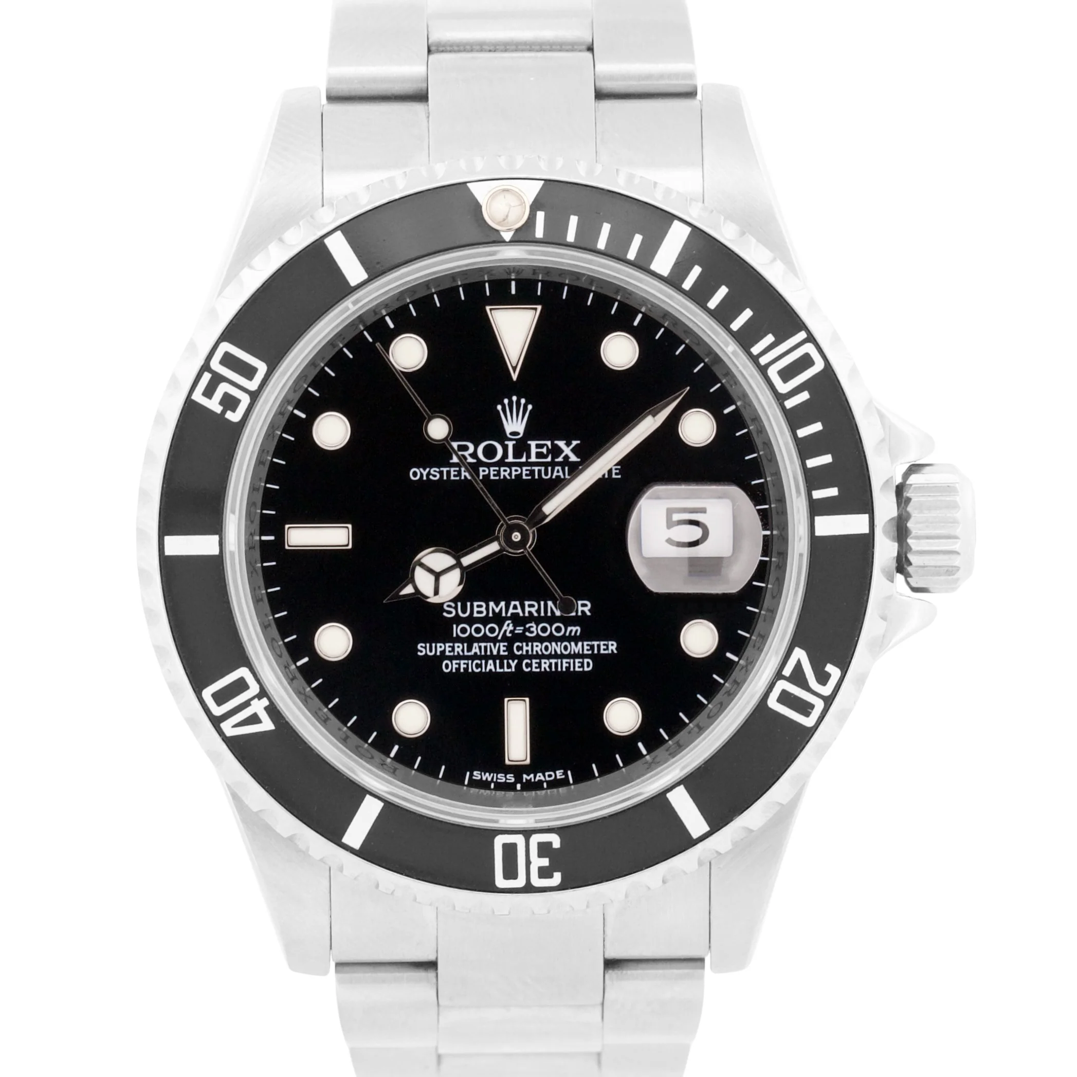 Rolex Submariner Date BLACK Stainless Steel No-Holes 40mm REHAUT Watch 16610