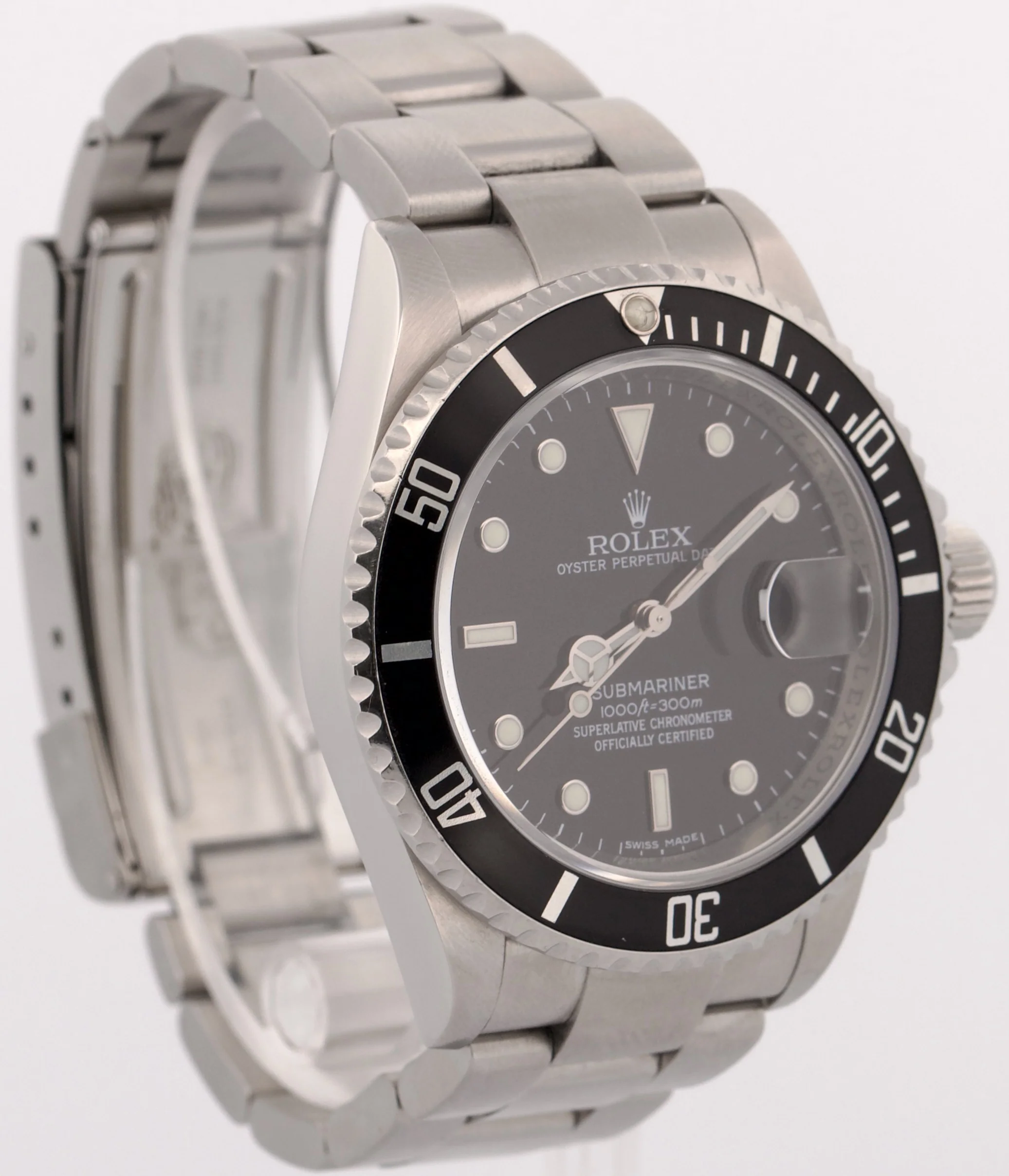Rolex Submariner Date BLACK Stainless Steel No-Holes 40mm REHAUT Watch 16610 - Image 4