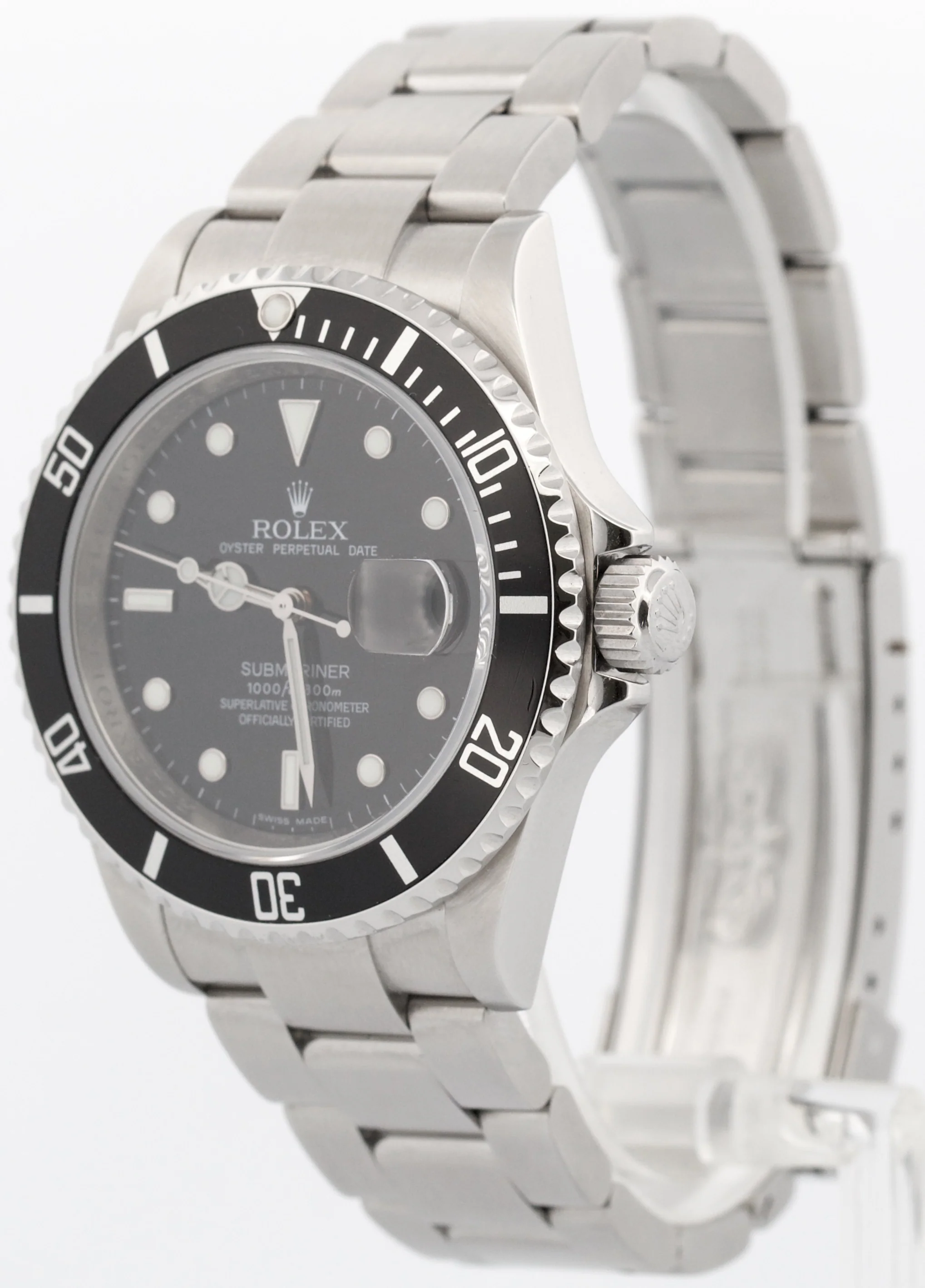 Rolex Submariner Date BLACK Stainless Steel REHAUT No-Holes 40mm Watch 16610 - Image 3