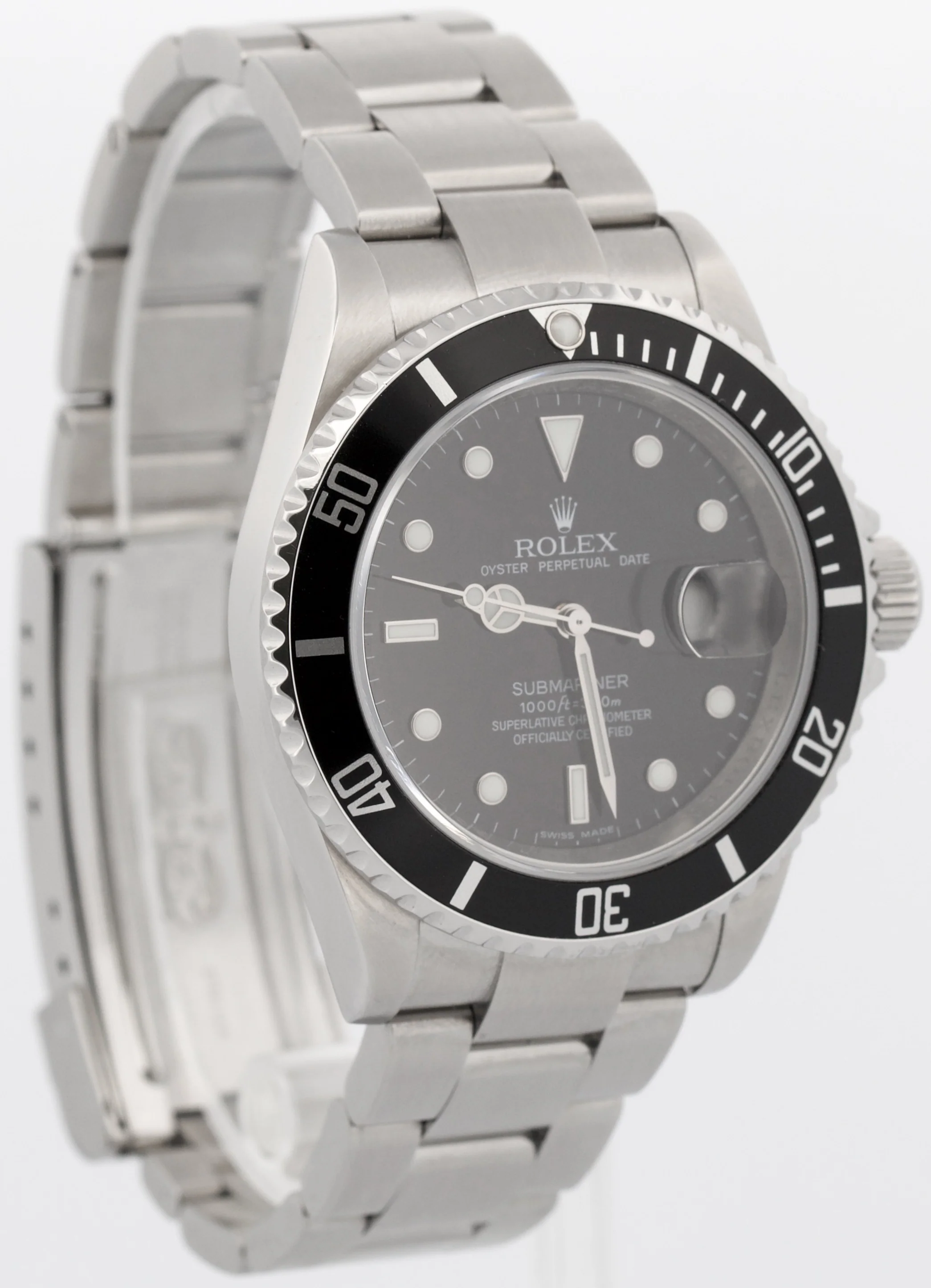 Rolex Submariner Date BLACK Stainless Steel REHAUT No-Holes 40mm Watch 16610 - Image 4