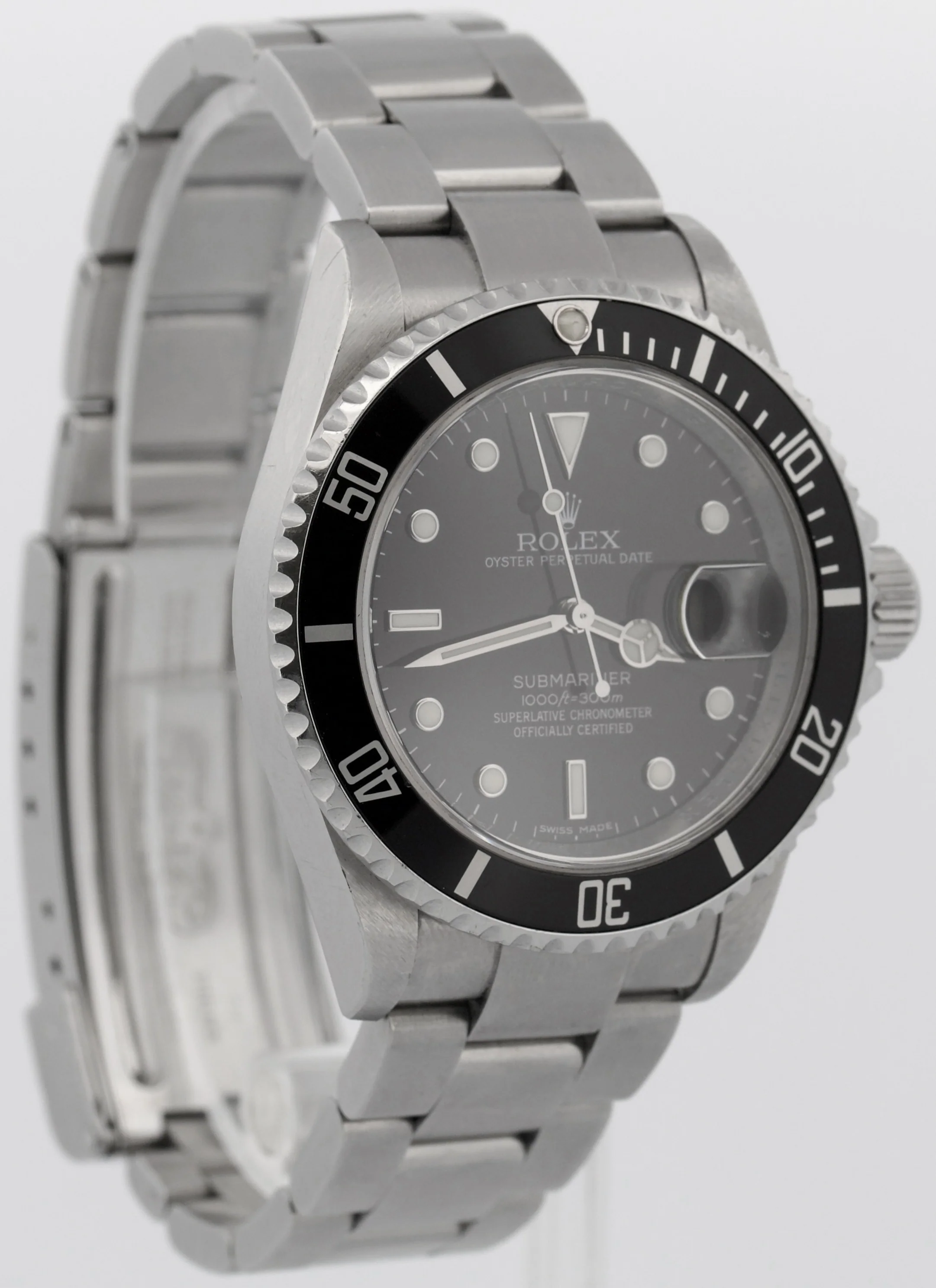 Rolex Submariner Date BLACK Stainless Steel REHAUT No-Holes 40mm Watch 16610 - Image 3