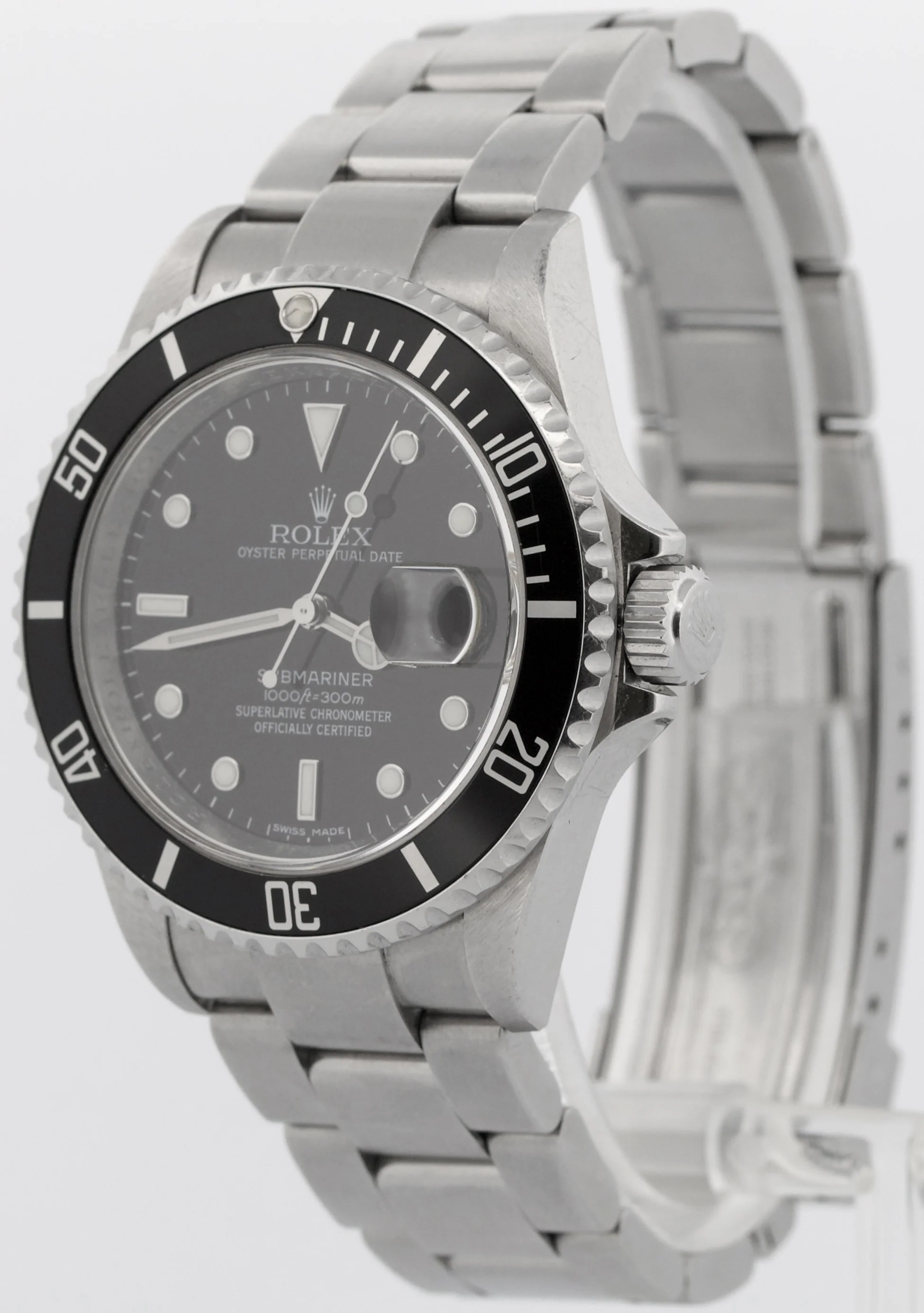 Rolex Submariner Date BLACK Stainless Steel REHAUT No-Holes 40mm Watch 16610 - Image 4