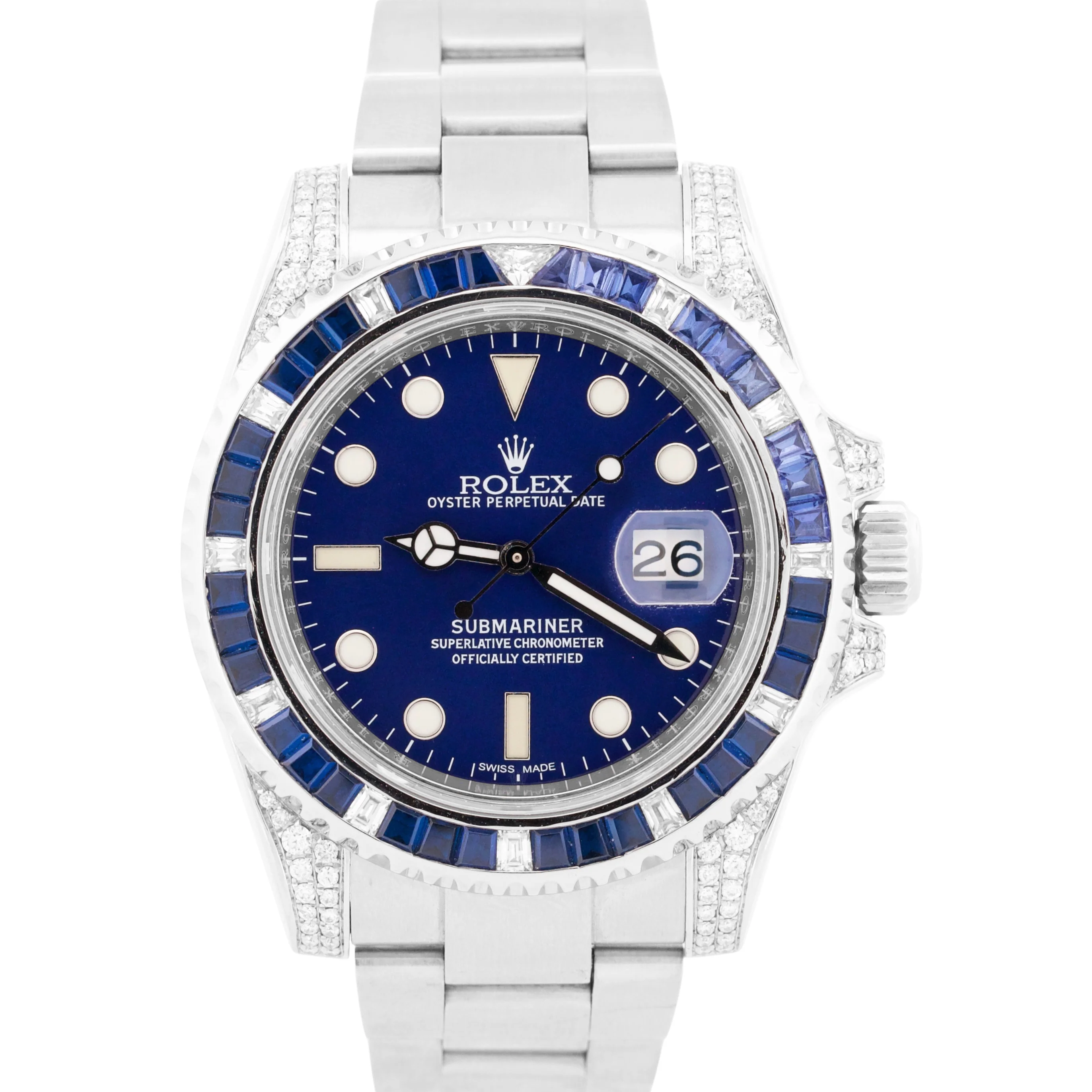 Rolex Submariner Date BLUE DIAMOND SAPPHIRE Stainless Steel 40mm Watch 116610