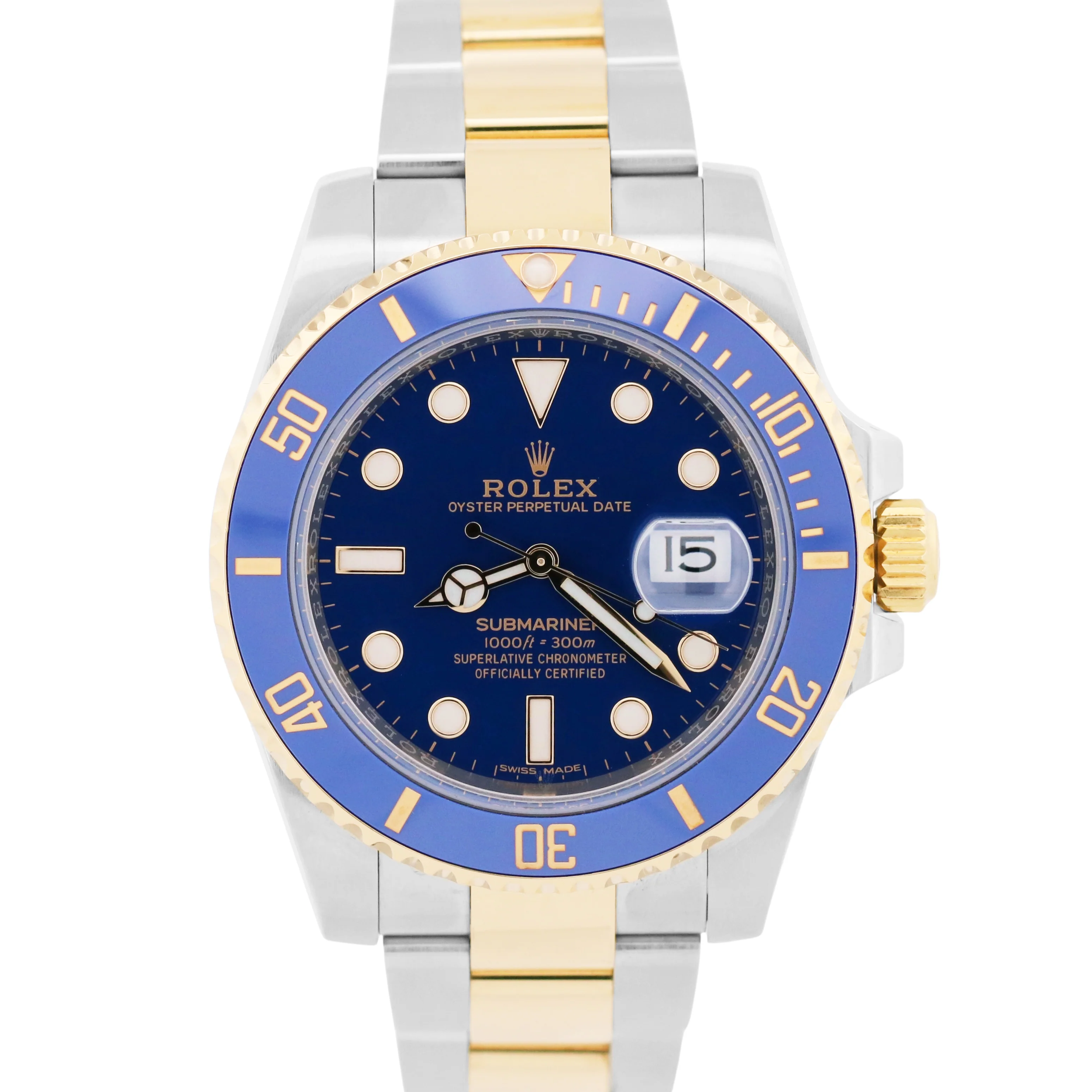Rolex Submariner Date Ceramic BLUE 40mm 18K Yellow Gold Steel 116613 LB Watch