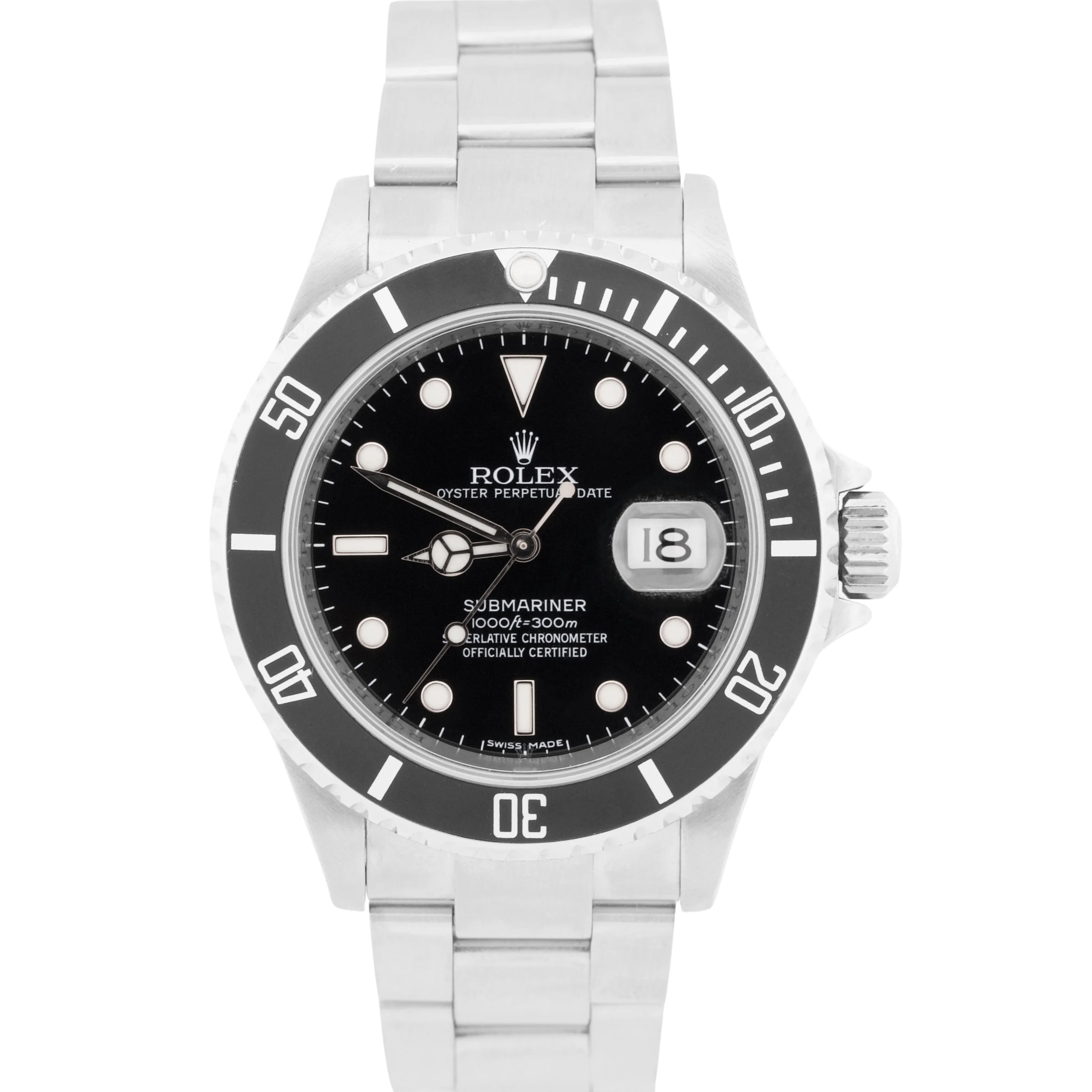 Rolex Submariner Date NO-HOLES Stainless Steel Black REHAUT 40mm 16610T Watch