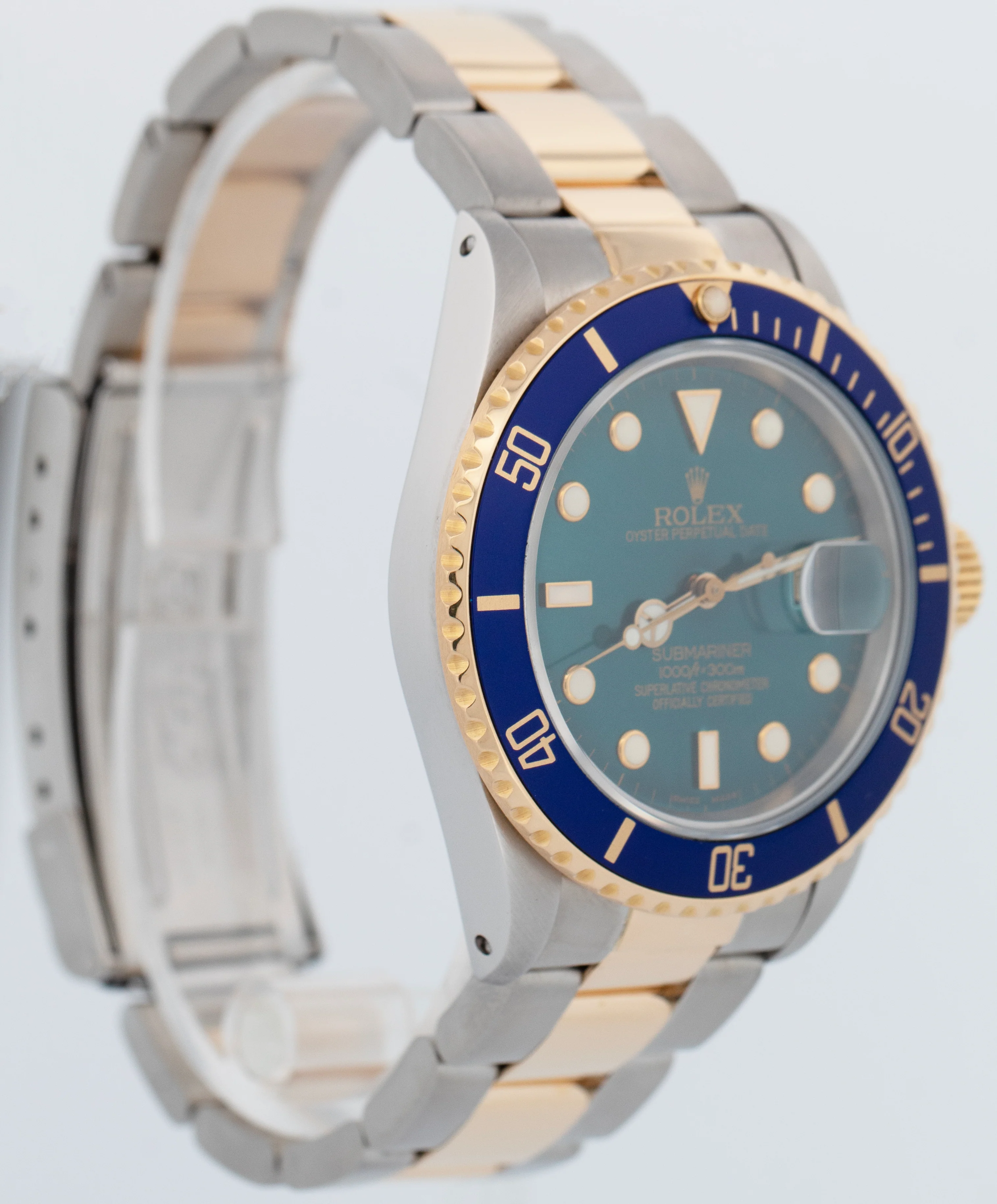 Rolex Submariner Date Teal BLUE 18K Yellow Gold Stainless Steel 40mm Watch 16803 - Image 3