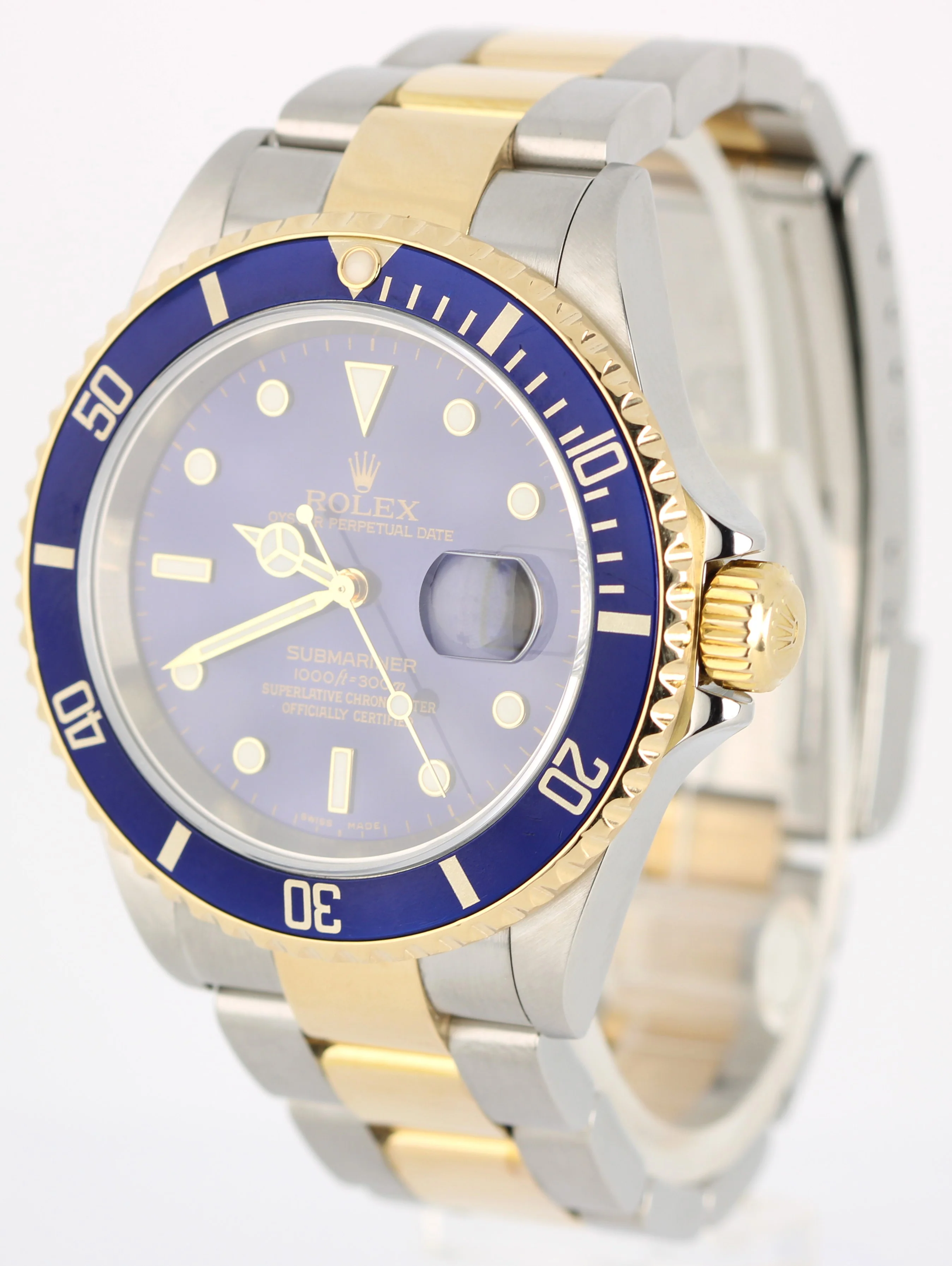 Rolex Submariner Date Two-Tone 18k Gold Steel Blue 40mm 16613 Gold Buckle Watch - Image 2
