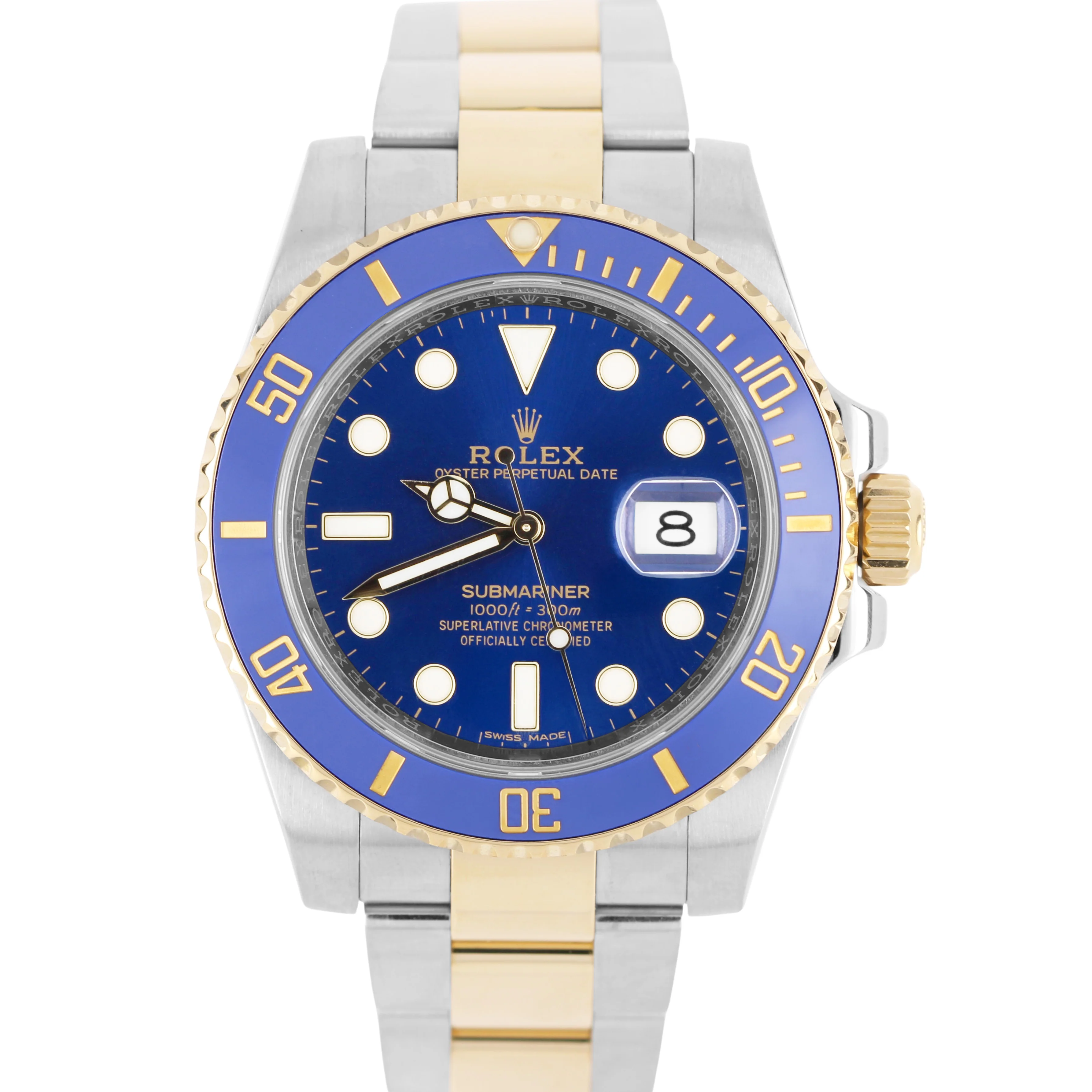 Rolex Submariner Date Two-Tone 18k Yellow Gold Steel BLUE 40mm 116613 Watch