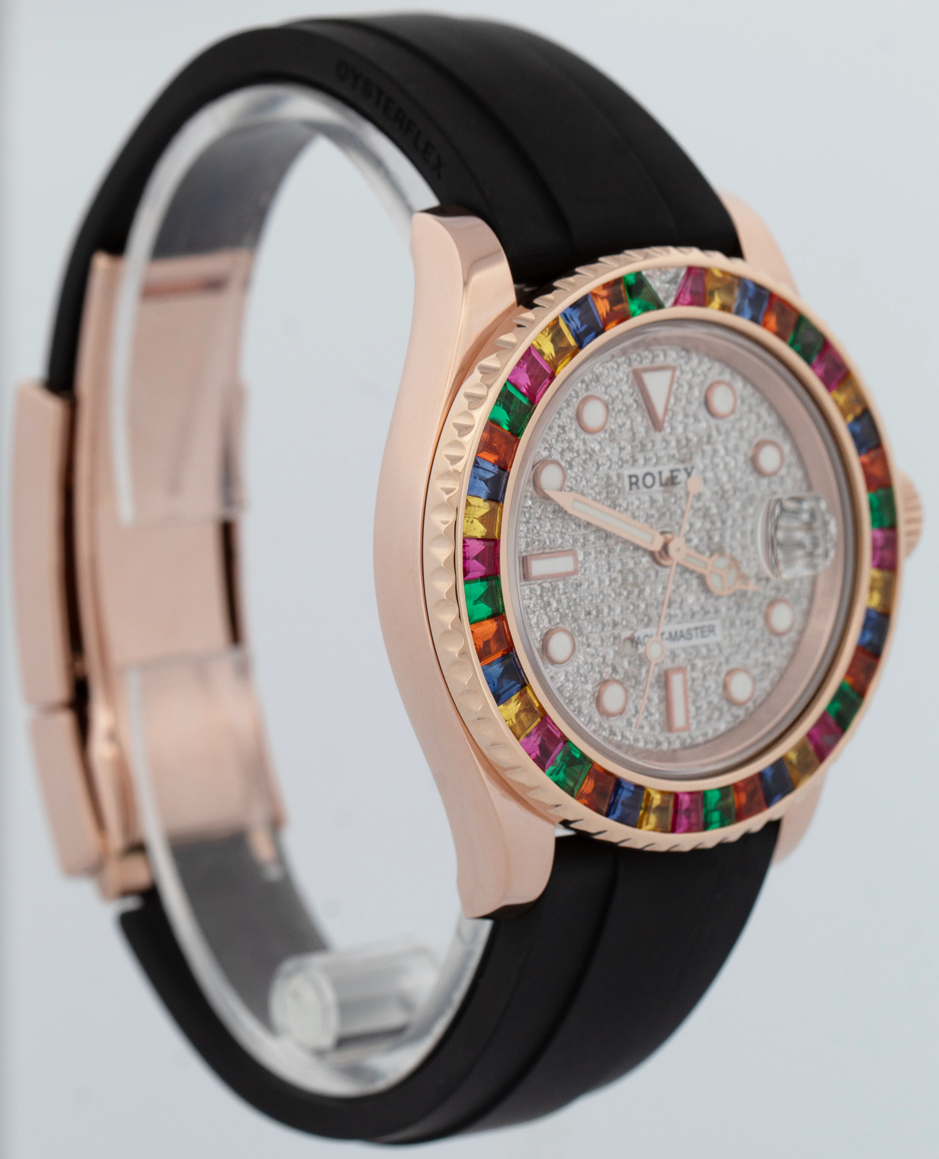 Rolex Yacht-Master 18k Rose Gold RAINBOW SAPPHIRE DIAMOND Black 40mm 116655 - Image 3