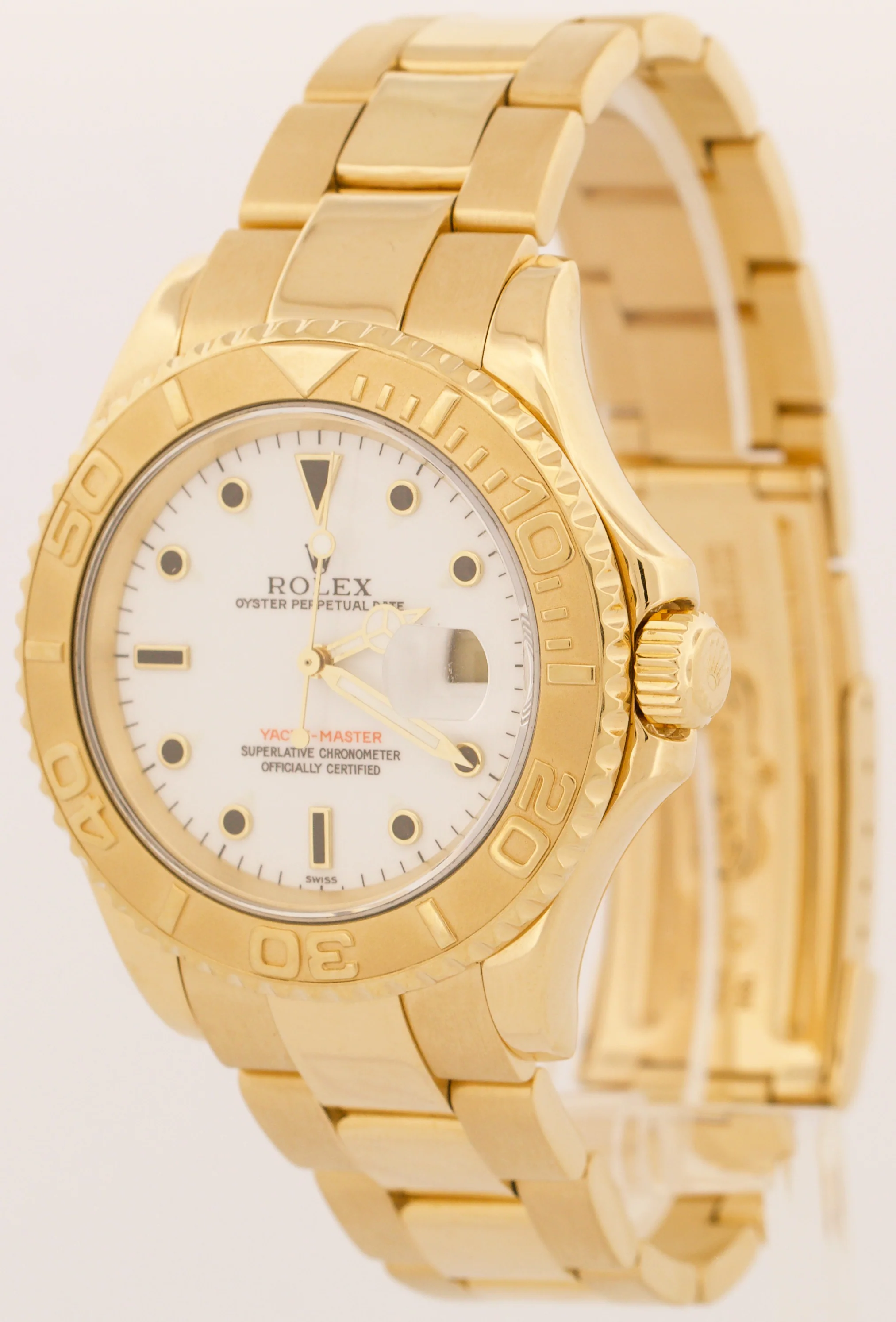Rolex Yacht-Master 40mm WHITE 18K Yellow Gold NO-HOLES Automatic Oyster 16628 - Image 3