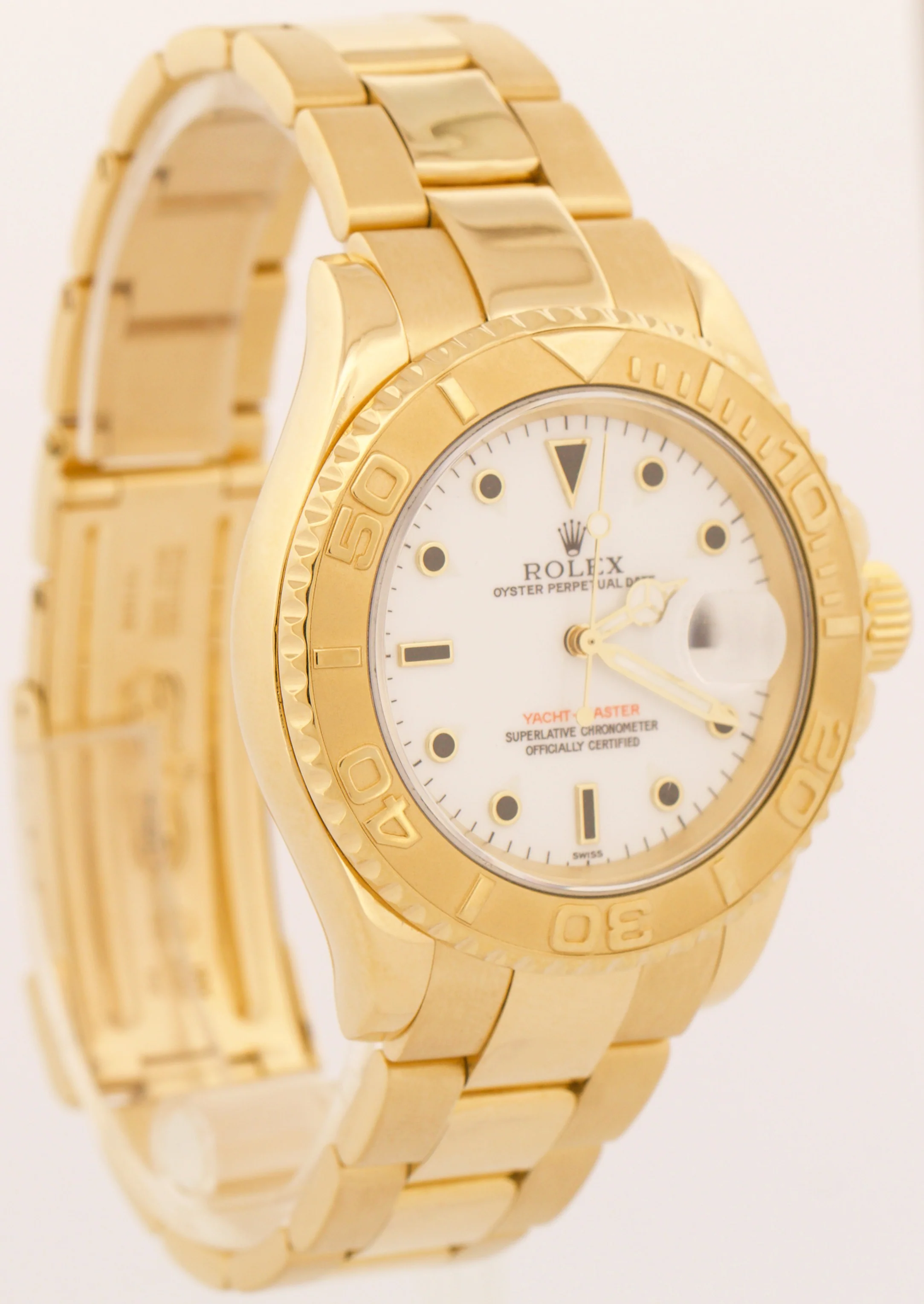Rolex Yacht-Master 40mm WHITE 18K Yellow Gold NO-HOLES Automatic Oyster 16628 - Image 4