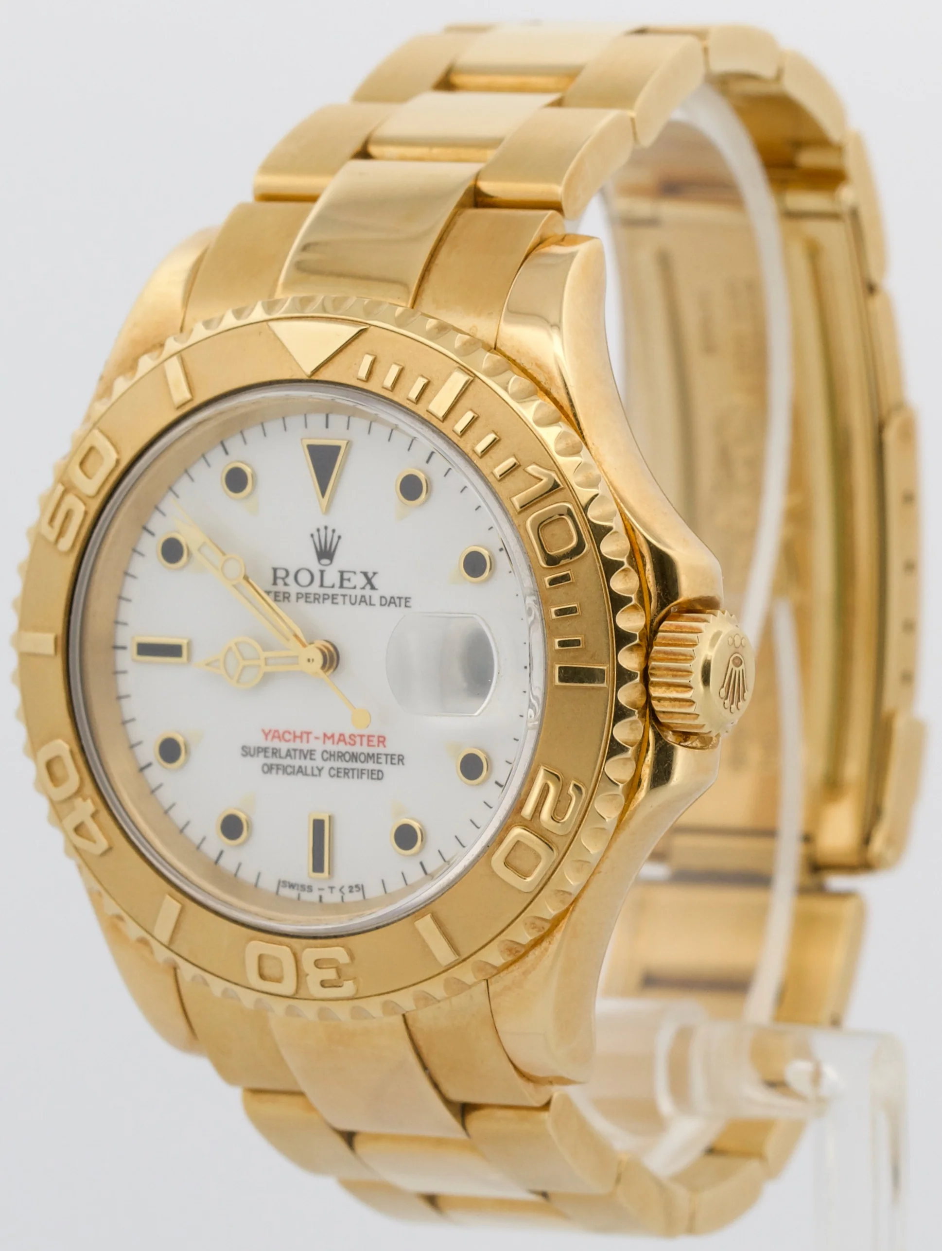 Rolex Yacht-Master 40mm WHITE 18K Yellow Gold Oyster GREEN STICKER Watch 16628 - Image 3