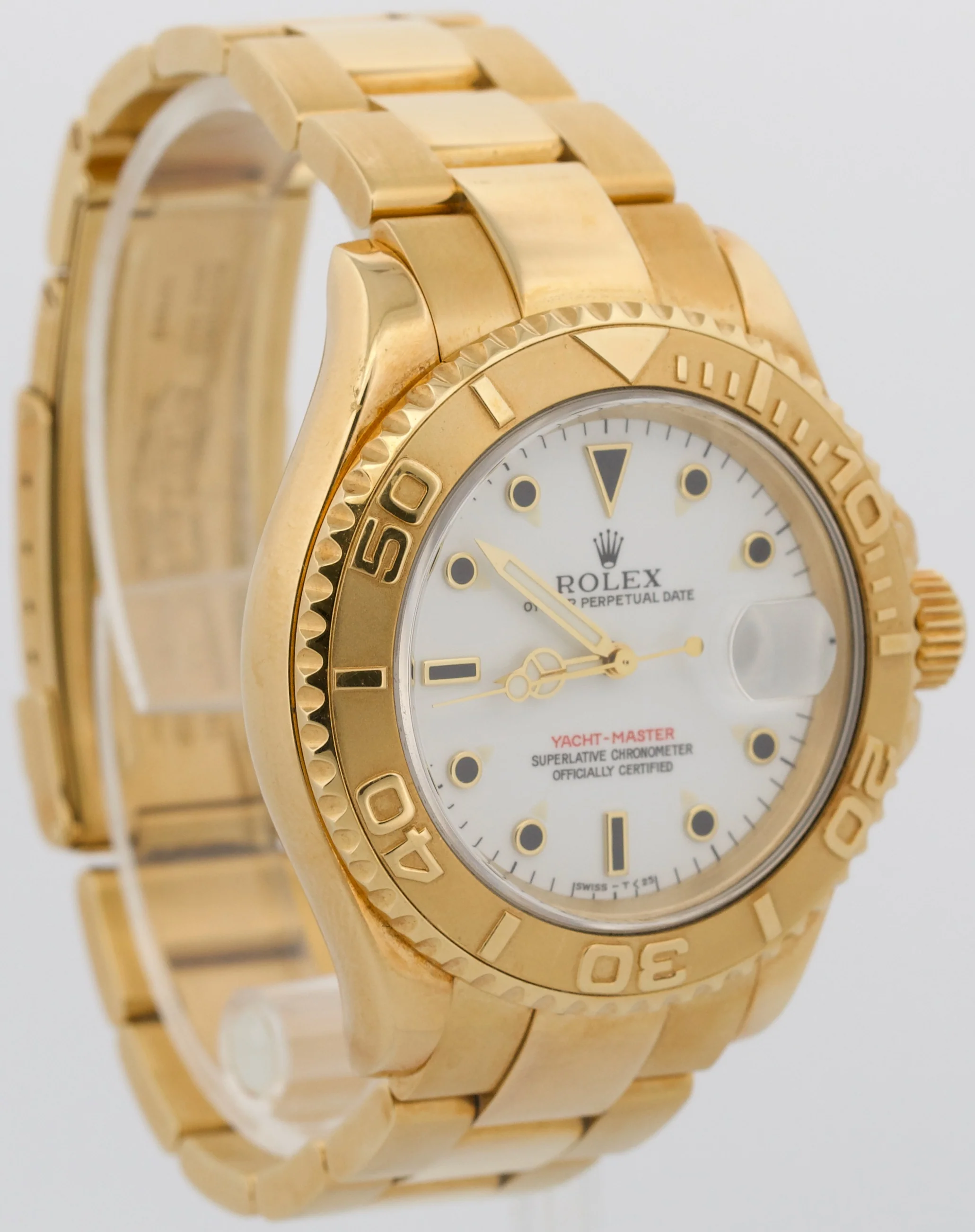 Rolex Yacht-Master 40mm WHITE 18K Yellow Gold Oyster GREEN STICKER Watch 16628 - Image 4