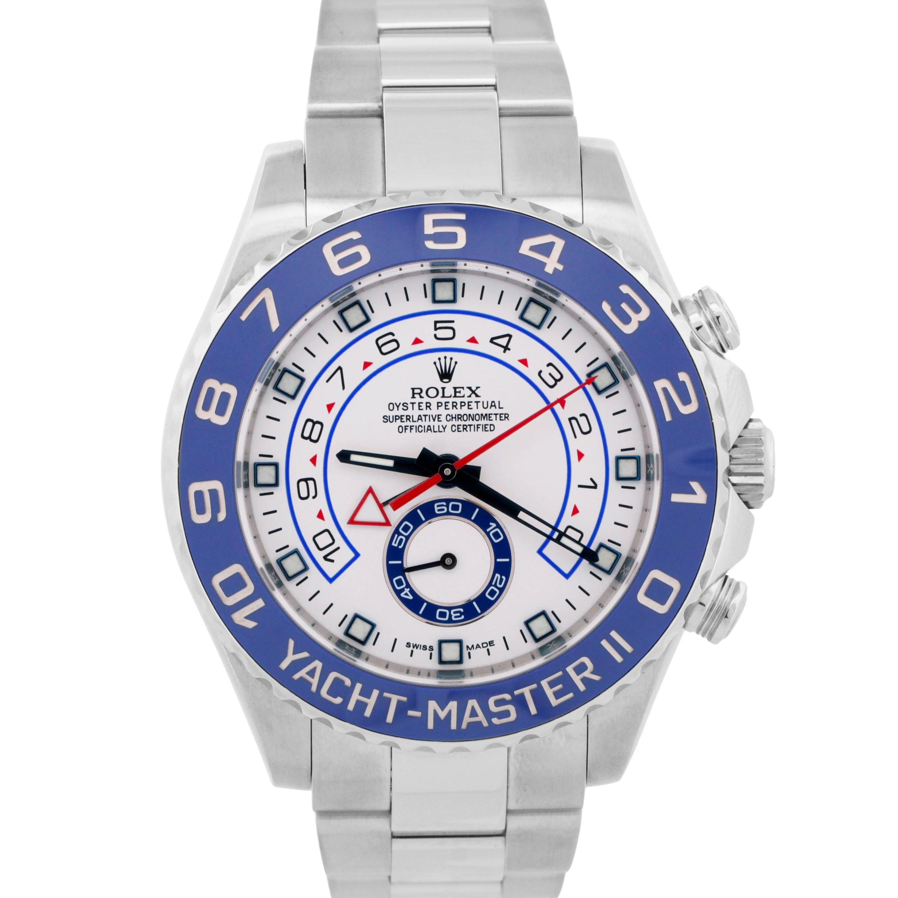 Rolex Yacht-Master II 44mm BLUE HANDS White Steel Ceramic Regatta 116680 Watch