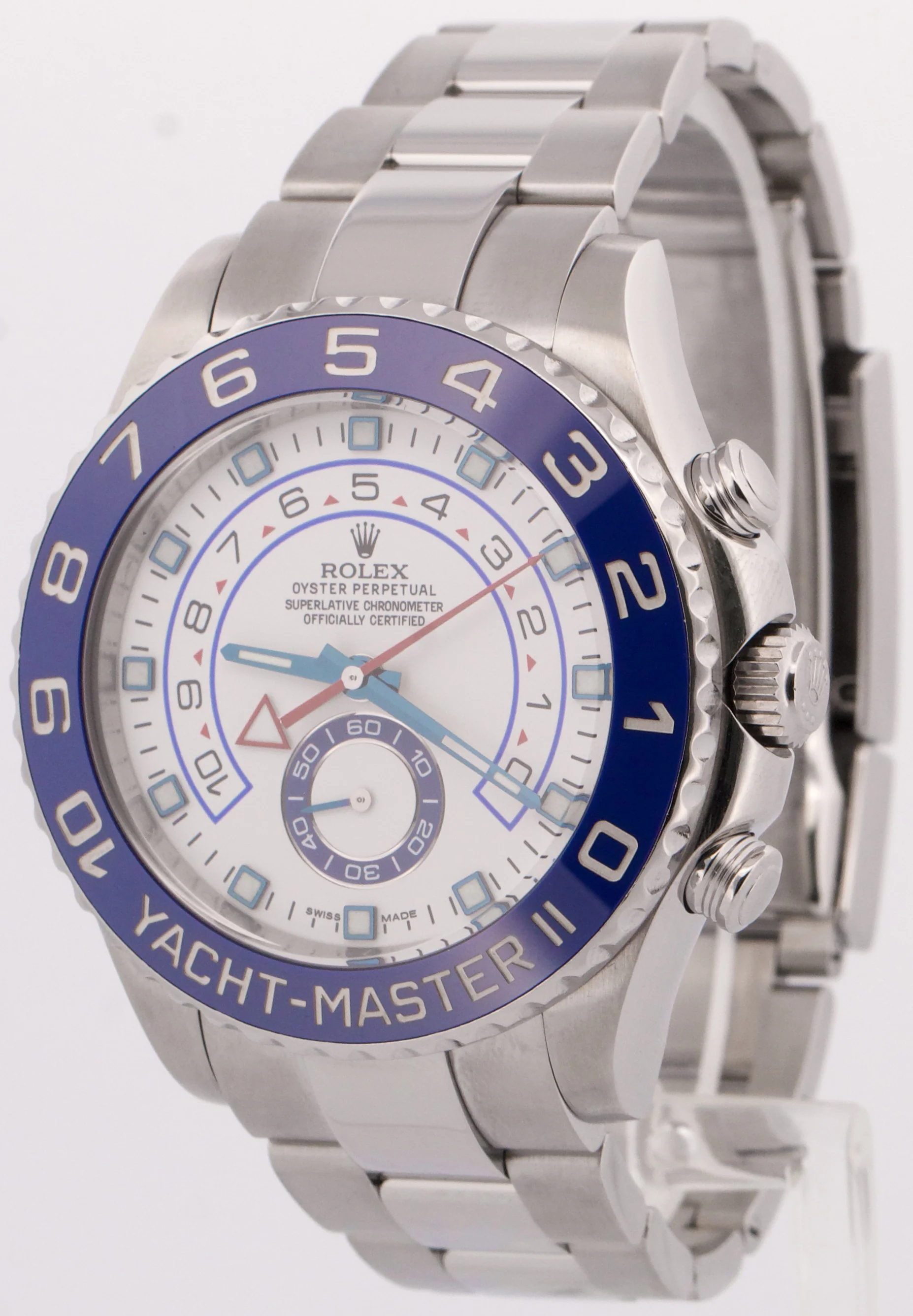 Rolex Yacht-Master II 44mm BLUE HANDS White Steel Ceramic Regatta 116680 Watch - Image 3