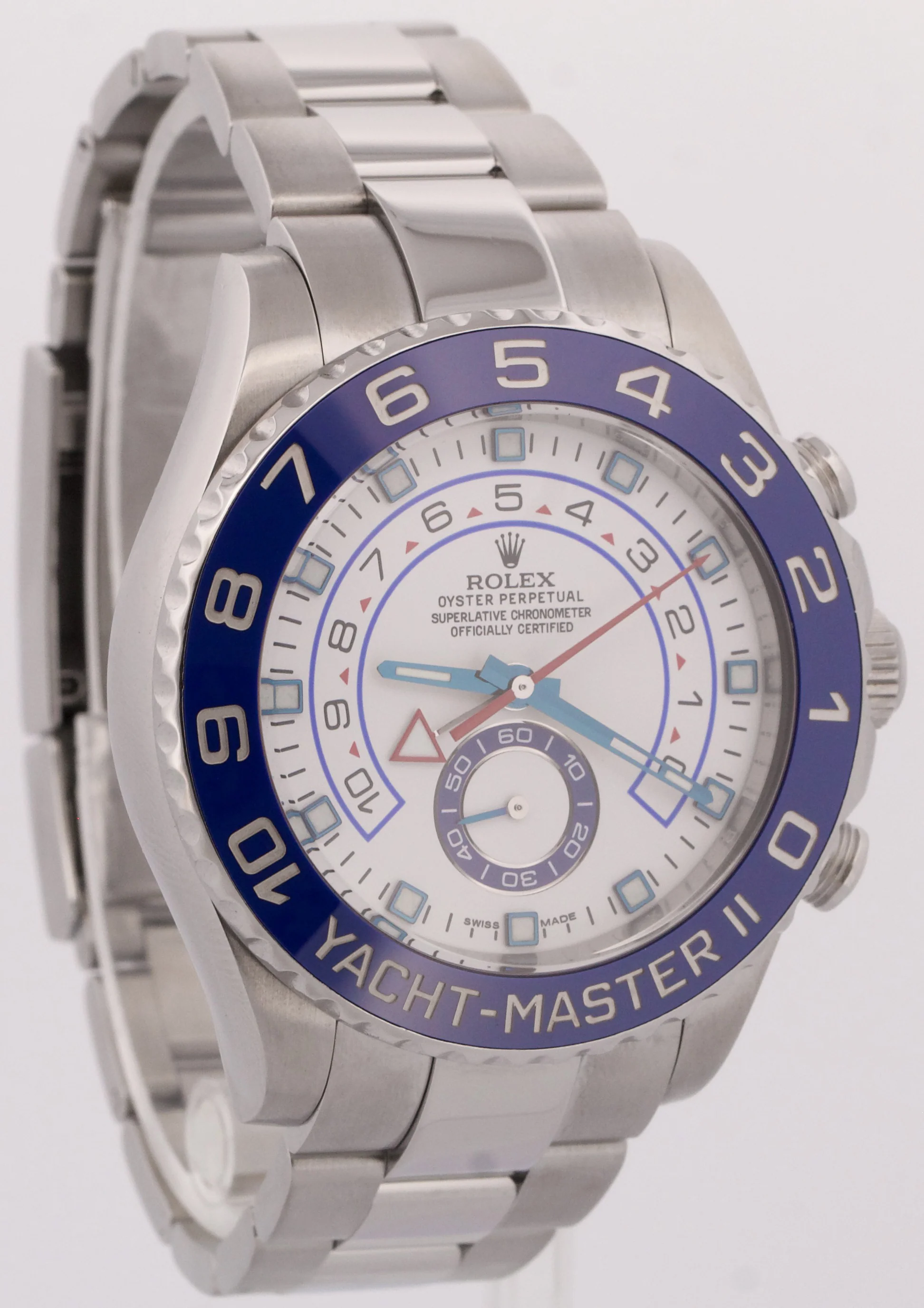 Rolex Yacht-Master II 44mm BLUE HANDS White Steel Ceramic Regatta 116680 Watch - Image 4